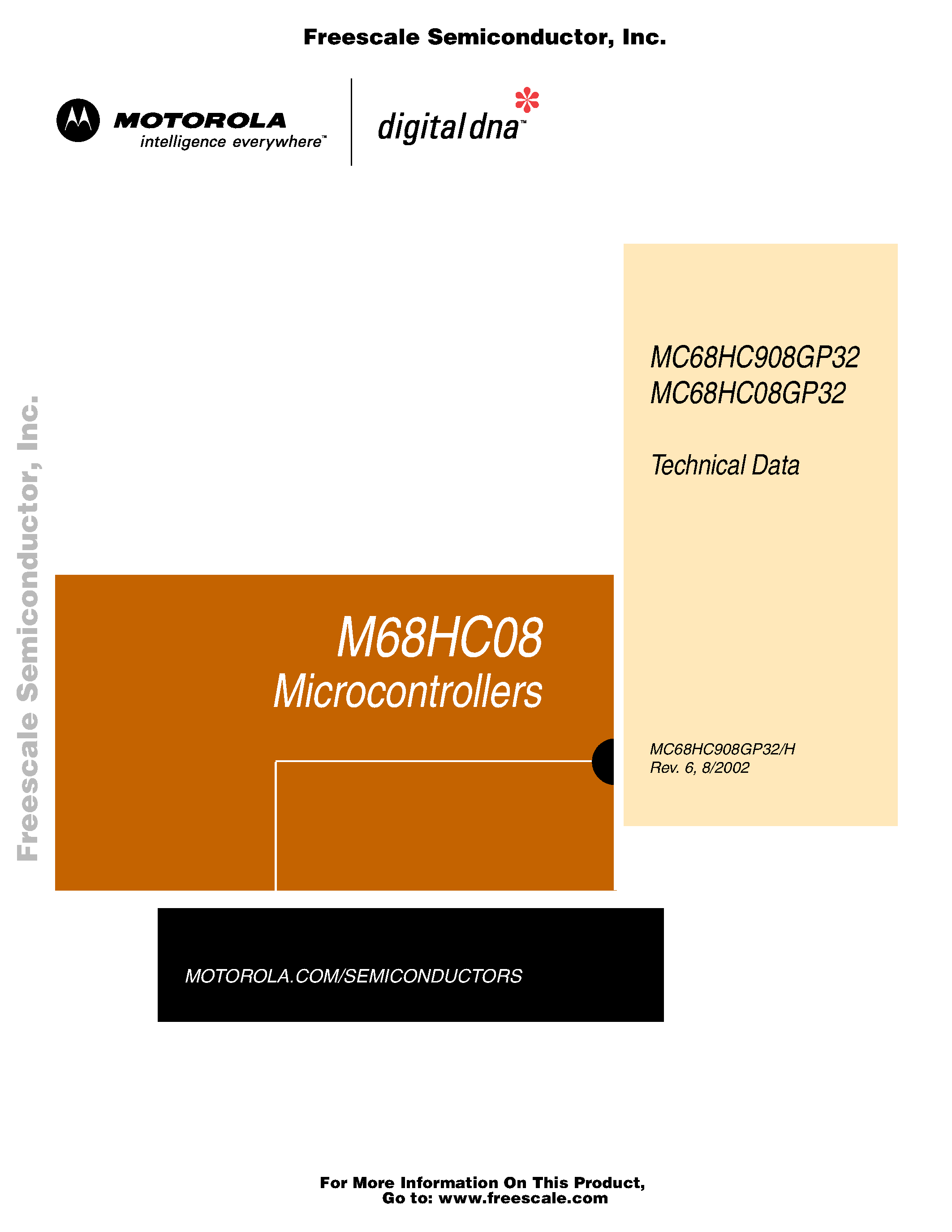 Даташит MC68HC08GP32 - M68HC08 Family of 8-bit microcontroller units (MCUs) страница 1