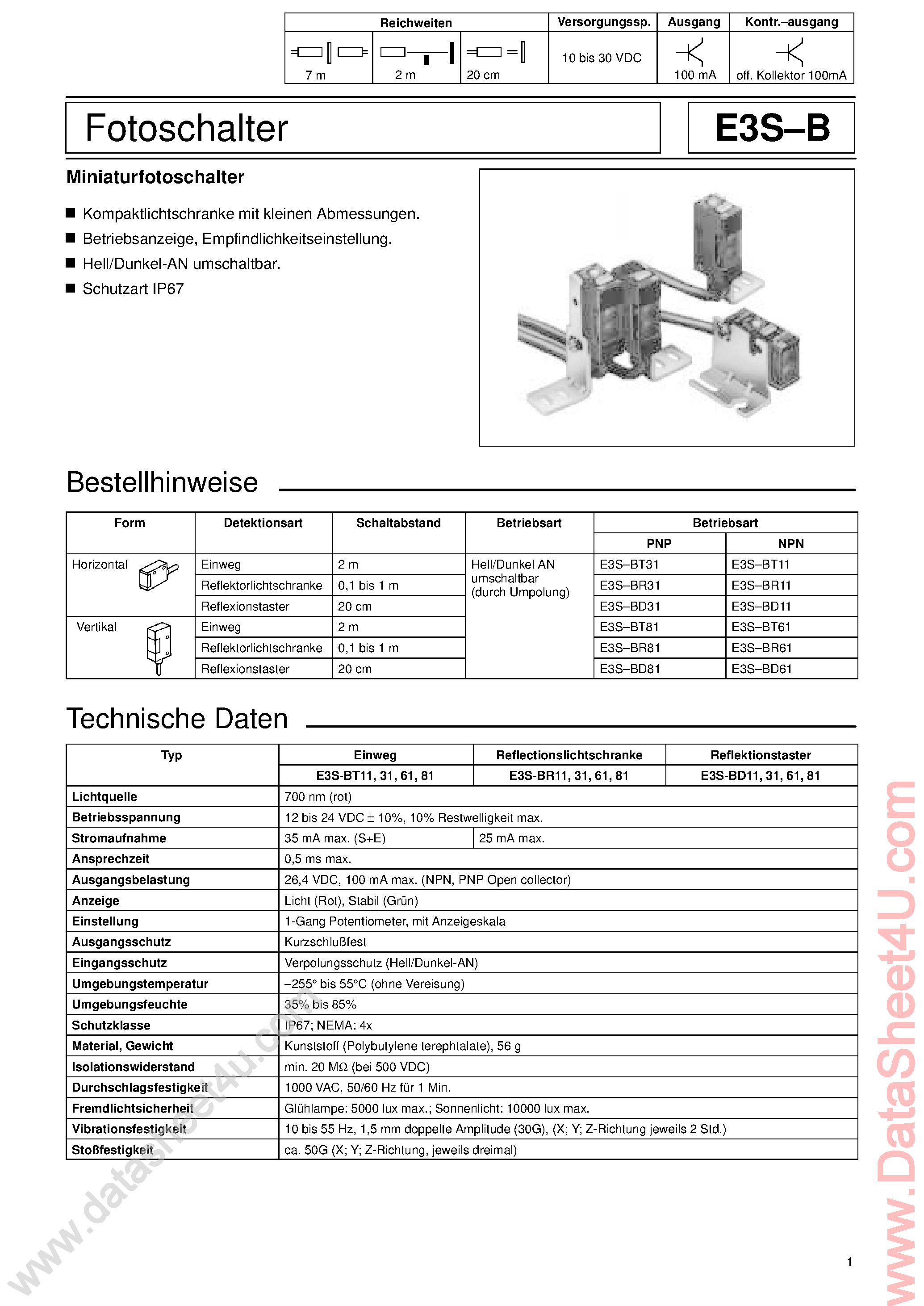 Datasheet E3S-B - Fotoschalter page 1