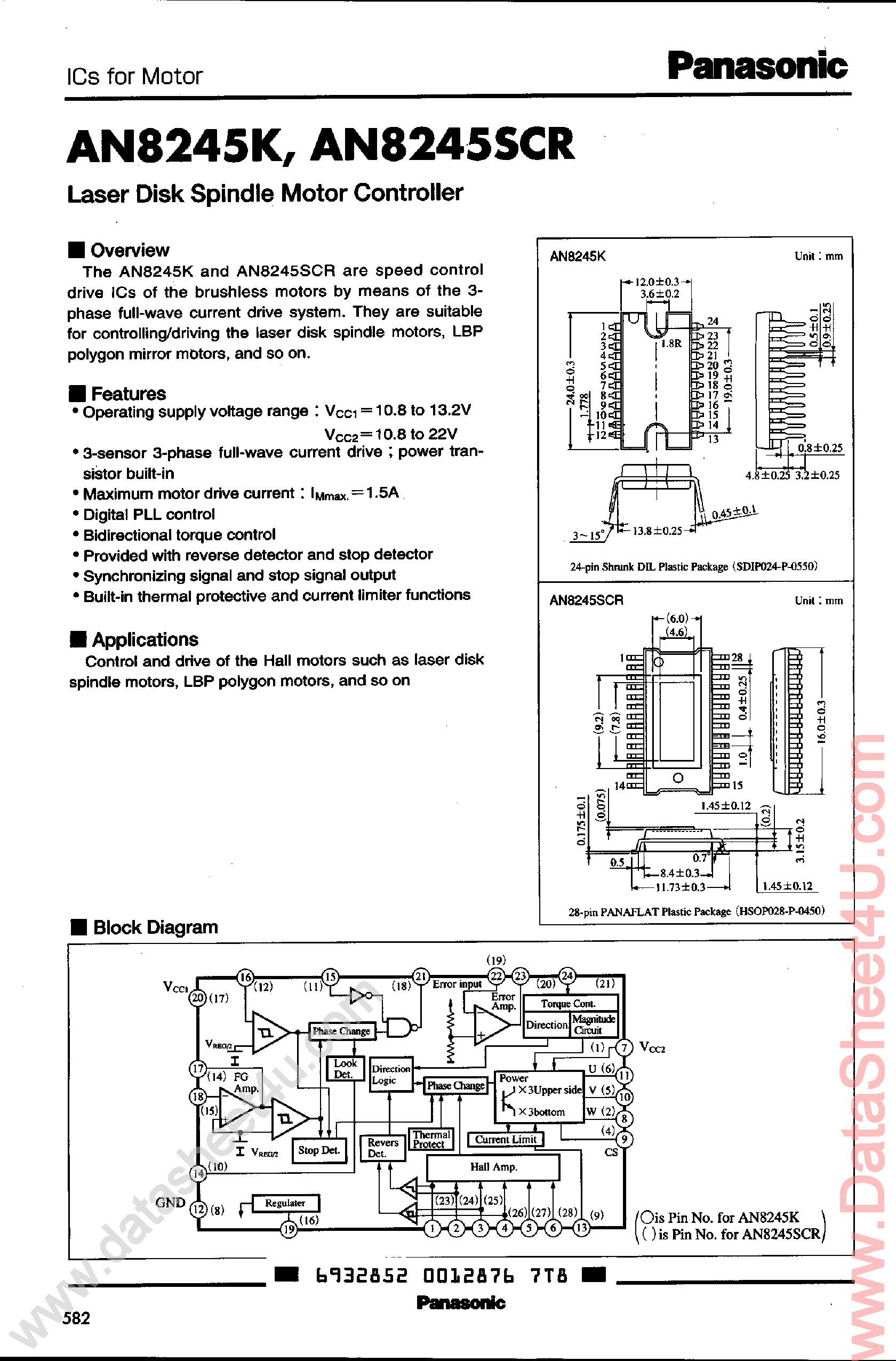 Даташит AN8245 - Laser Disk Spindle Motor Controller страница 1