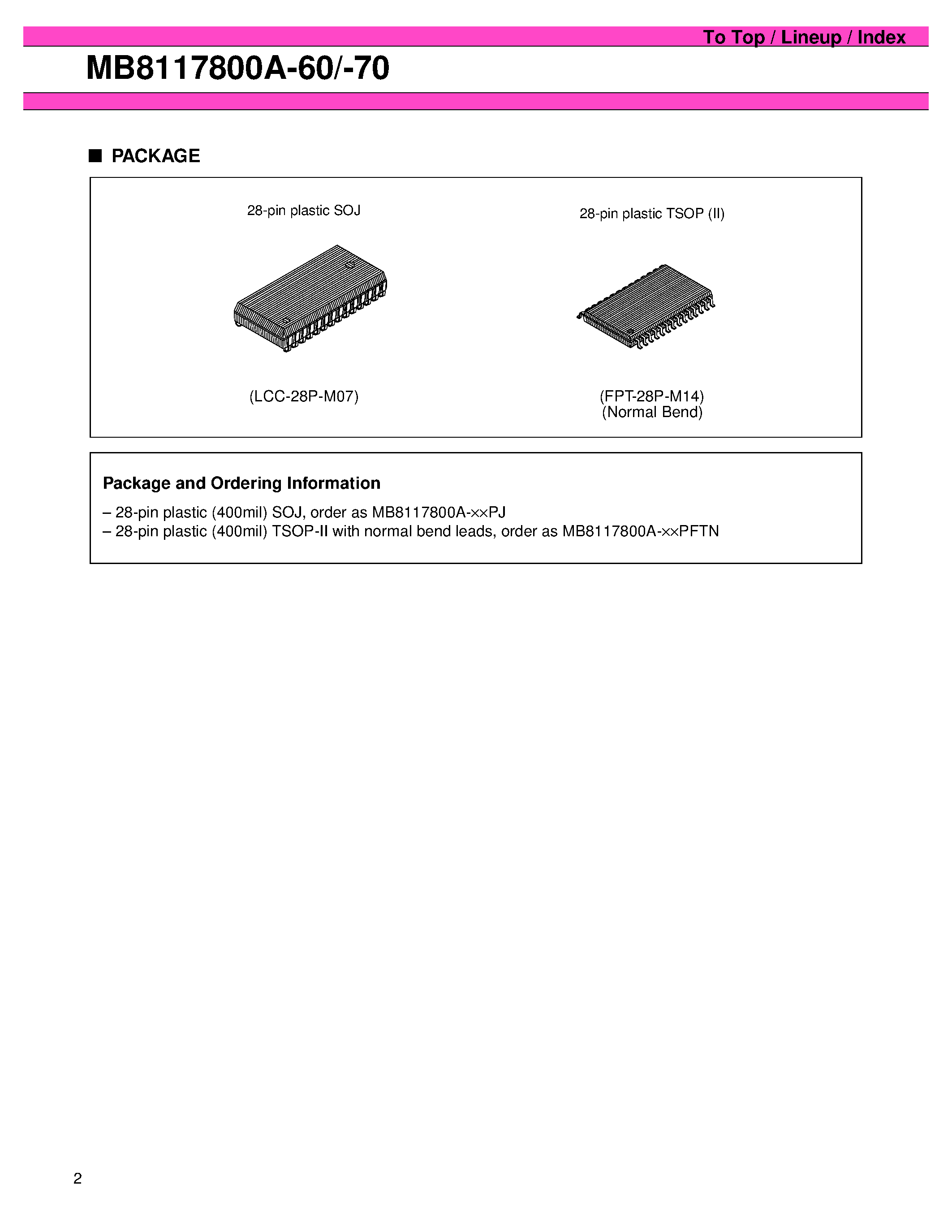 Даташит MB8117800A - 2 M X 8 BIT FAST PAGE MODE DYNAMIC RAM страница 2