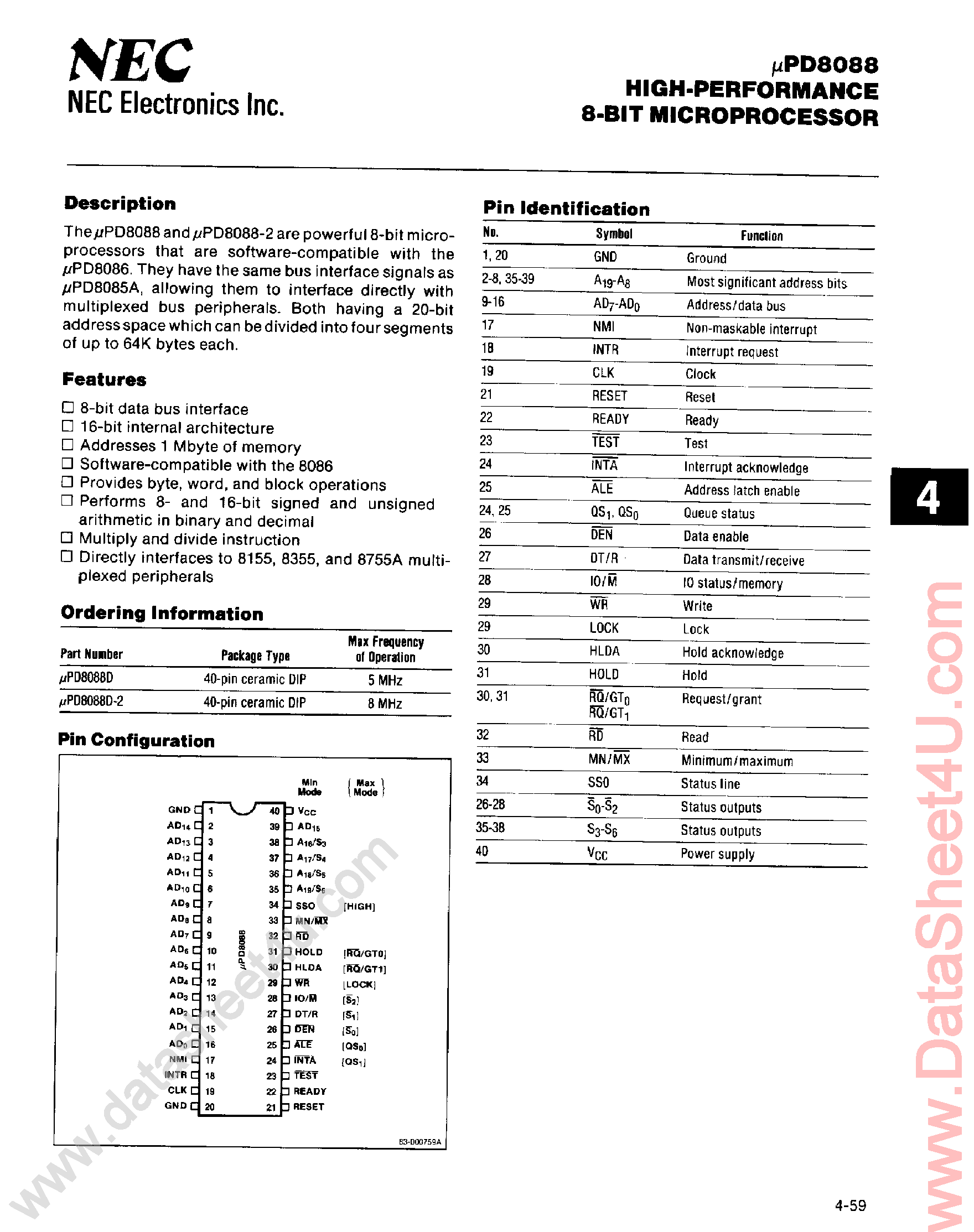 Даташит UPD8088 - High Performance 8-Bit Microcontroller страница 1