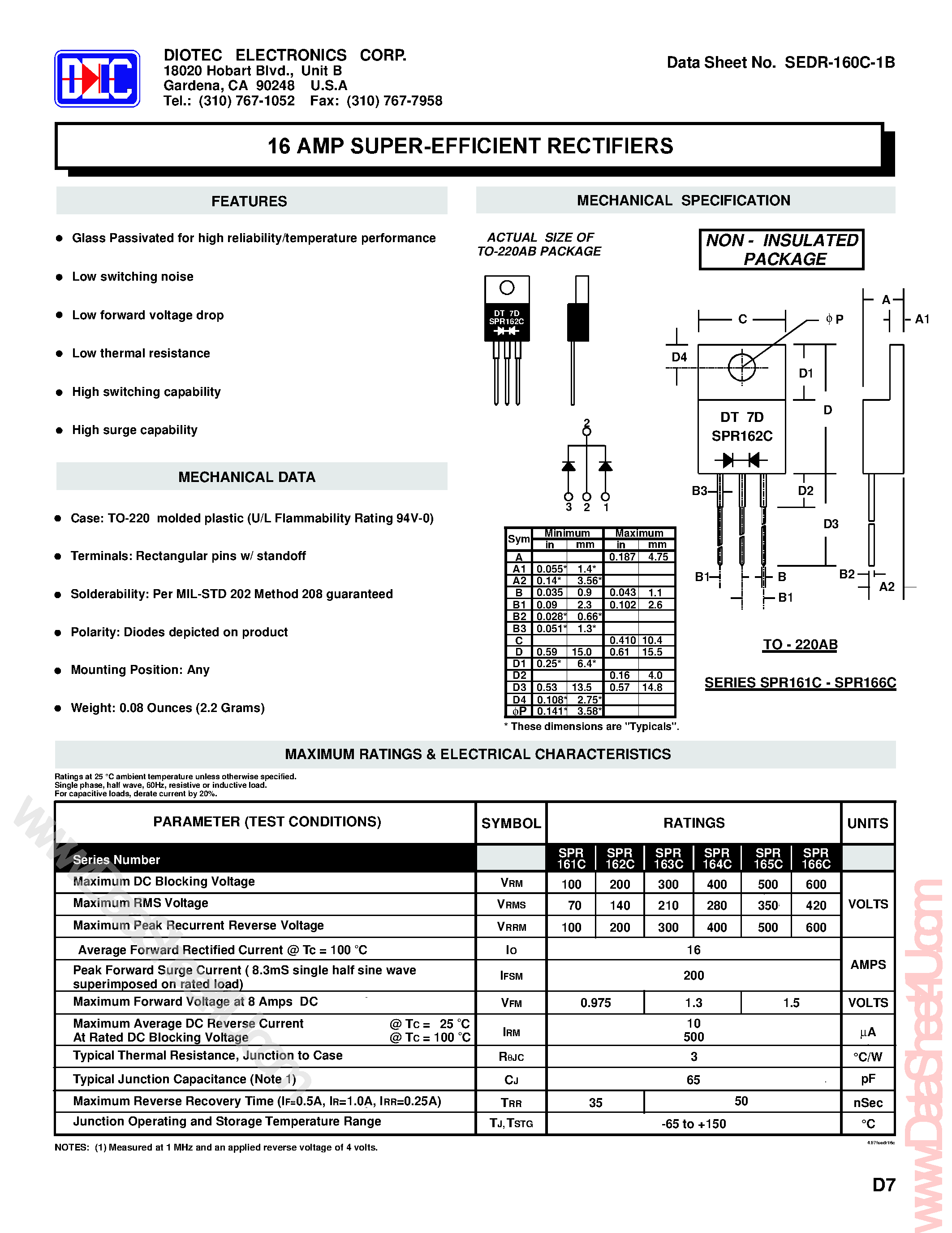 Datasheet VHE2401 - 16 Amp Super Efficient Rectifiers page 1