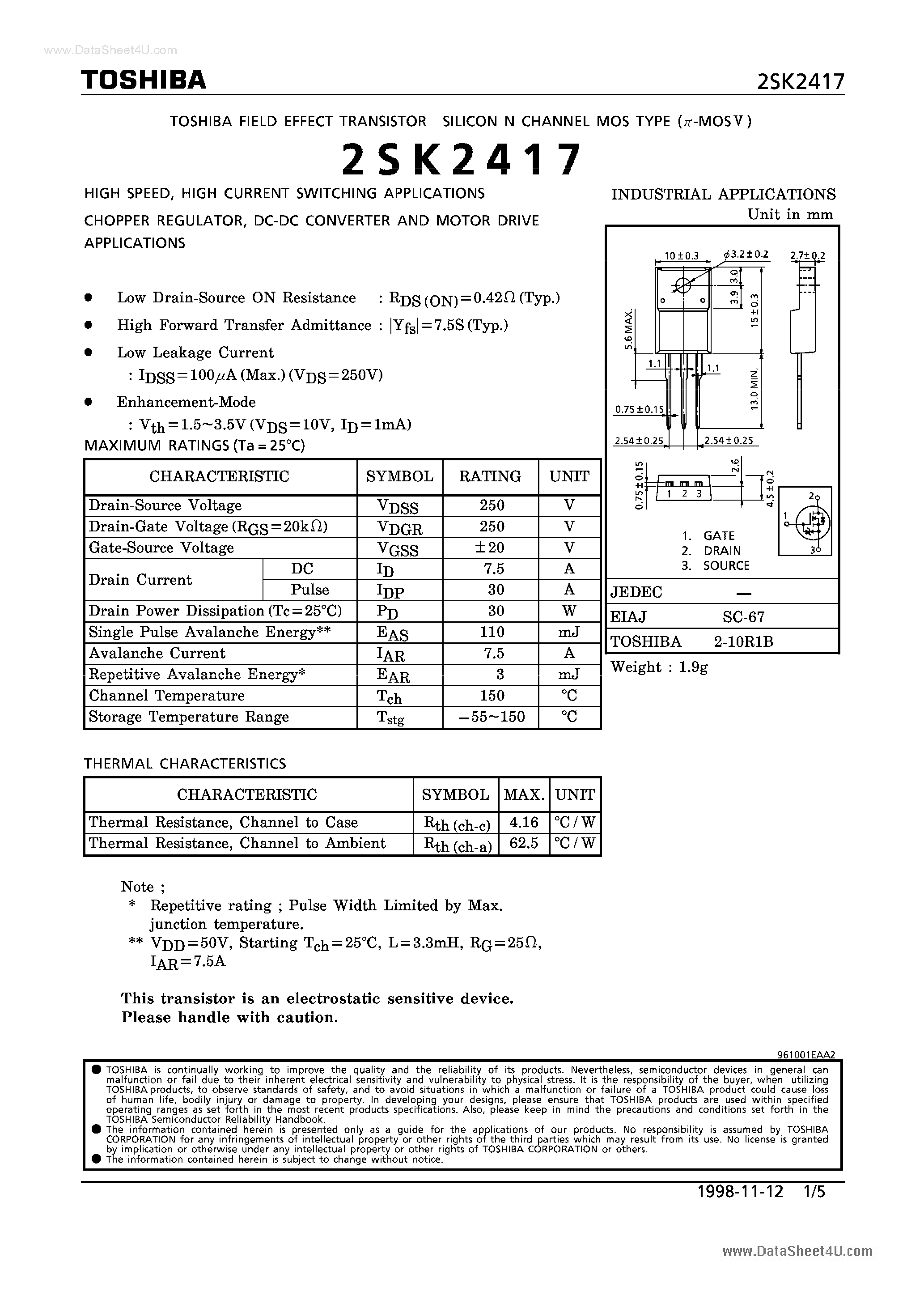 Datasheet K2417 - Search -----> 2SK2417 page 1