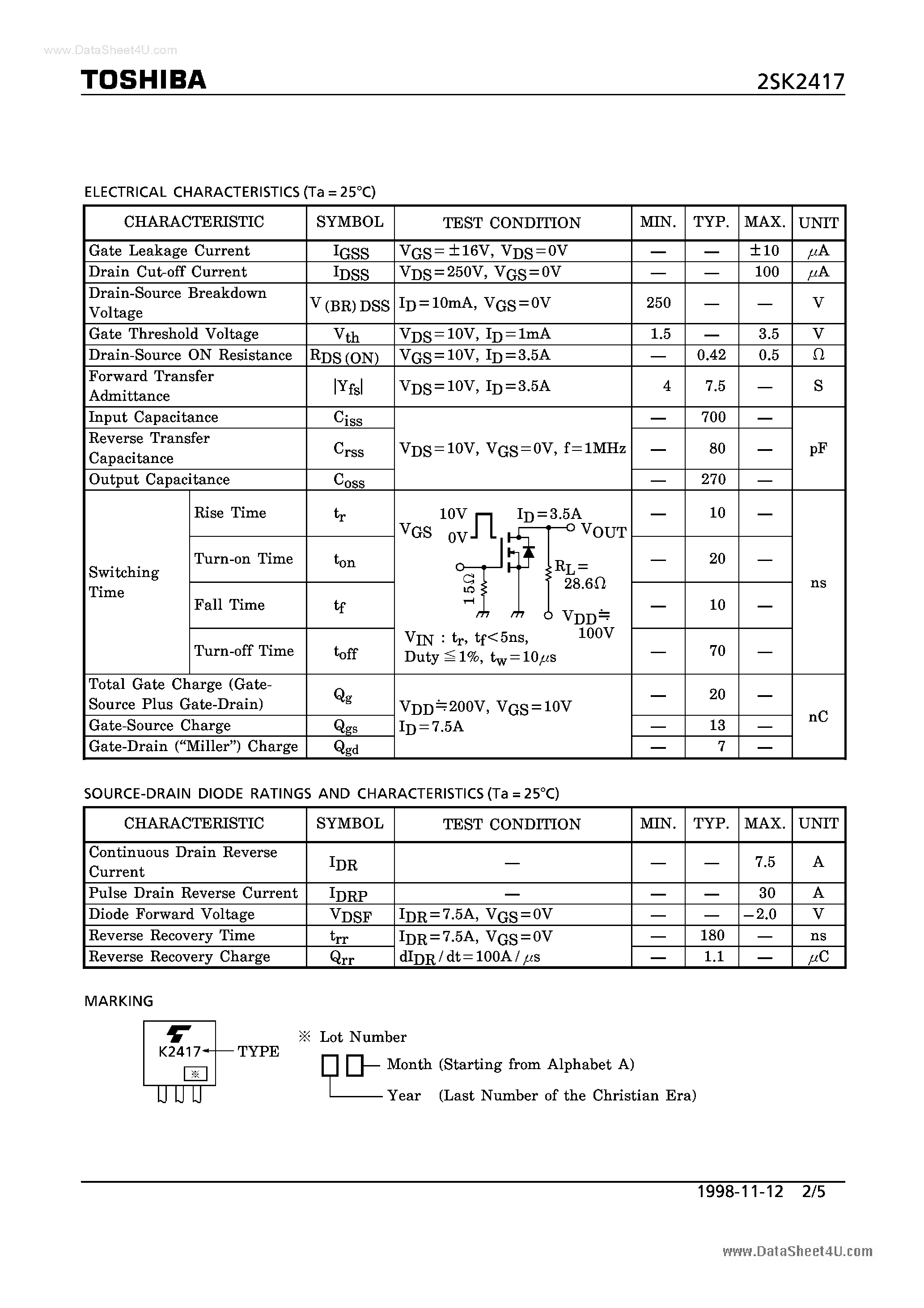 Datasheet K2417 - Search -----> 2SK2417 page 2