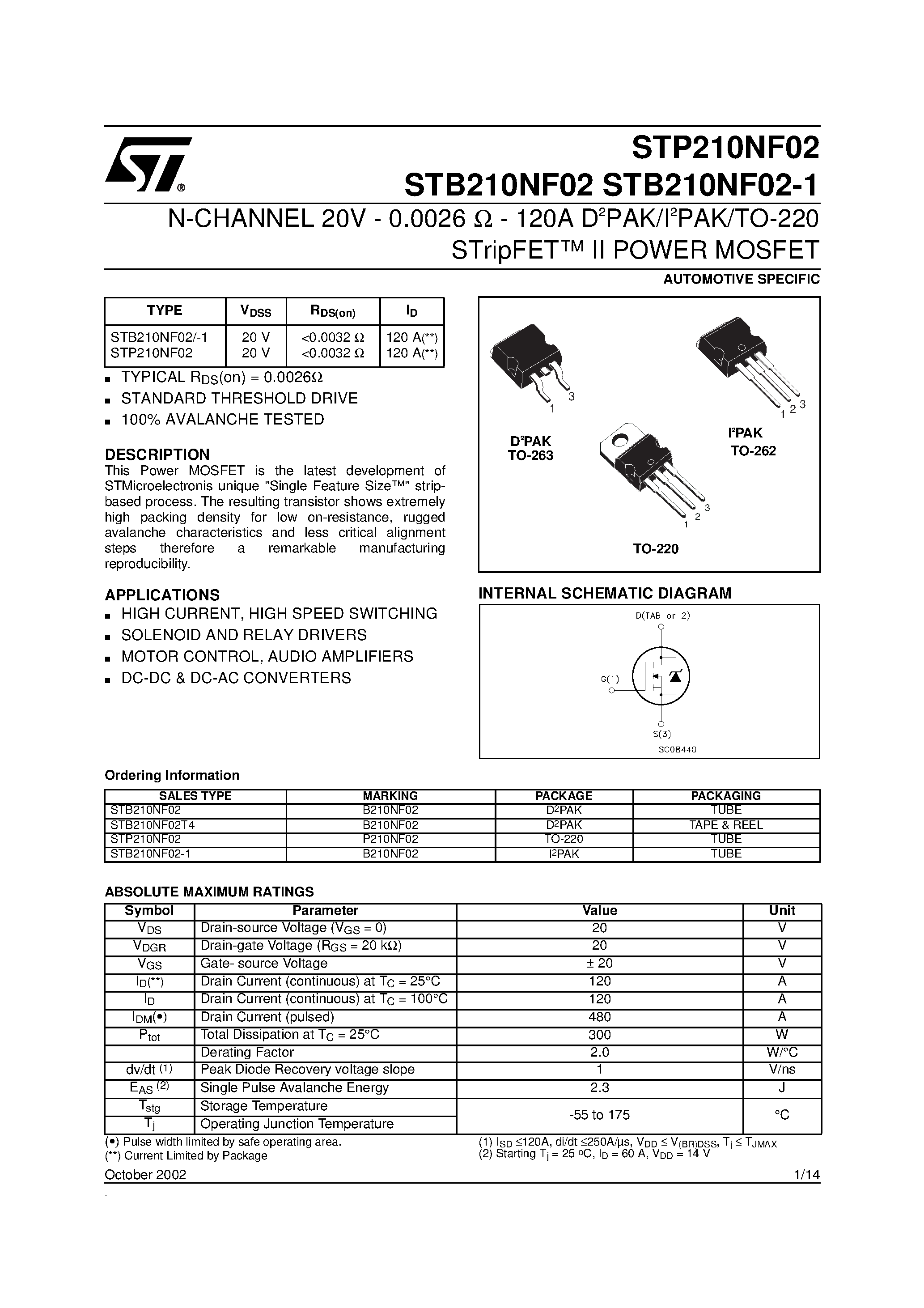 Даташит STP210NF02 - N-CHANNEL POWER MOSFET страница 1