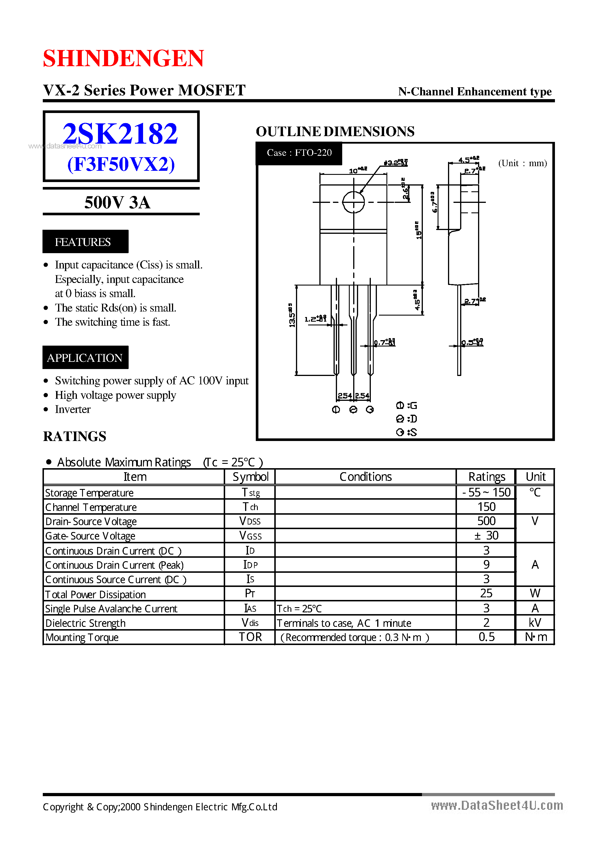 Datasheet K2182 - Search -----> 2SK2182 page 1