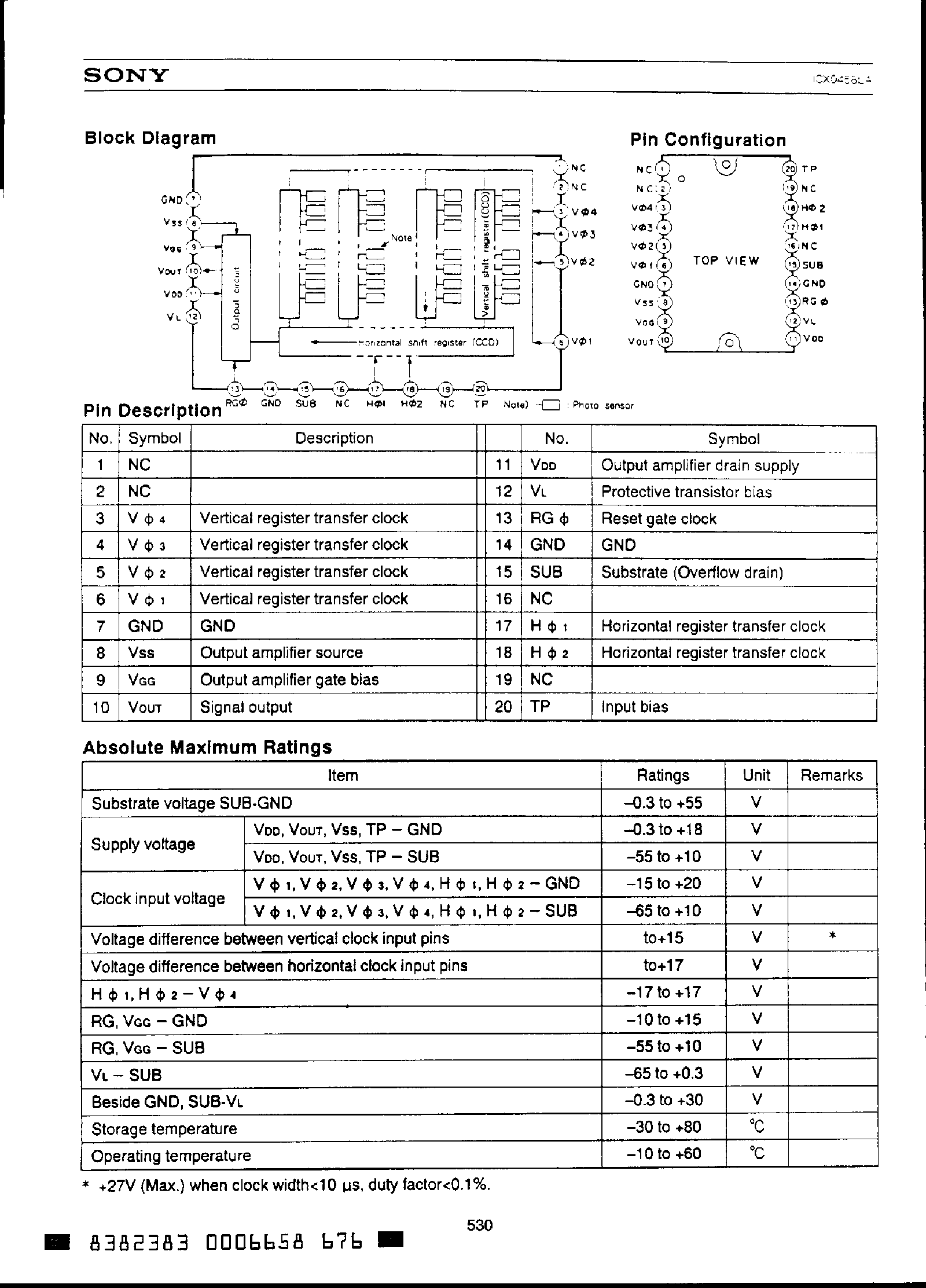 Datasheet ICX045BLA - 1/3-inch CCD Image Sensor for CCIR B/W Camera page 2