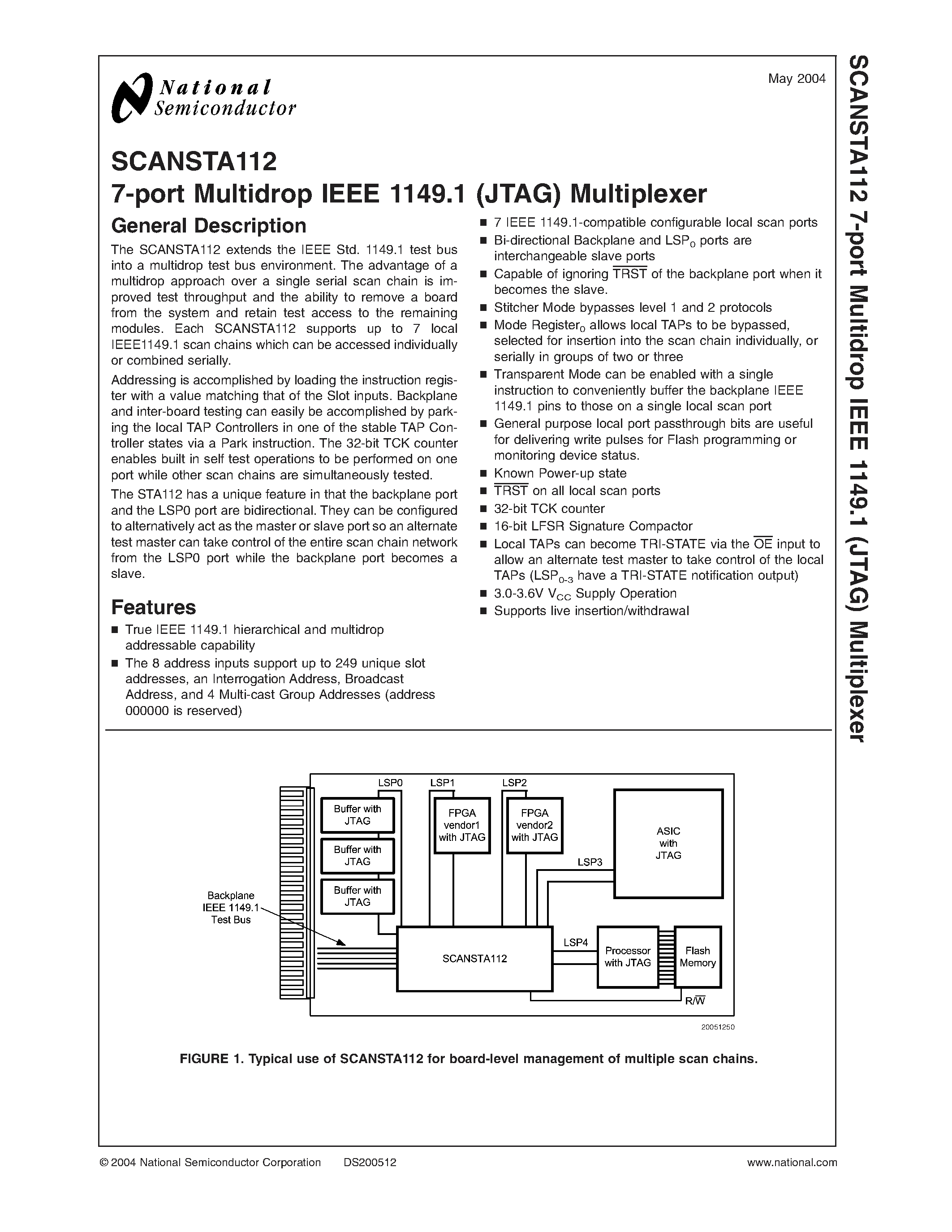 Datasheet SCANSTA112 - 7-port Multidrop IEEE 1149.1 (JTAG) Multiplexer page 1