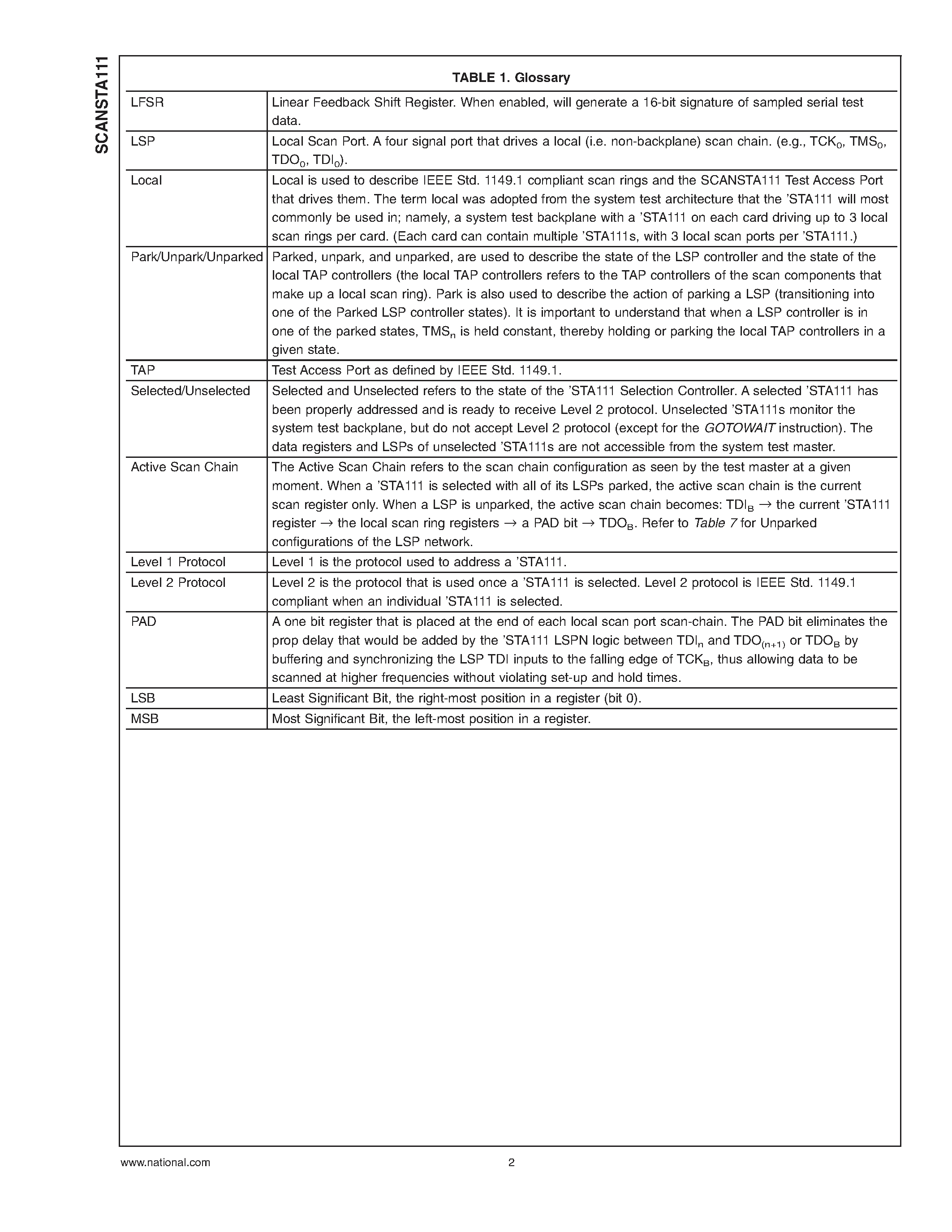 Даташит SCANSTA111 - Enhanced SCAN bridge Multidrop Addressable IEEE 1149.1 (JTAG) Port страница 2