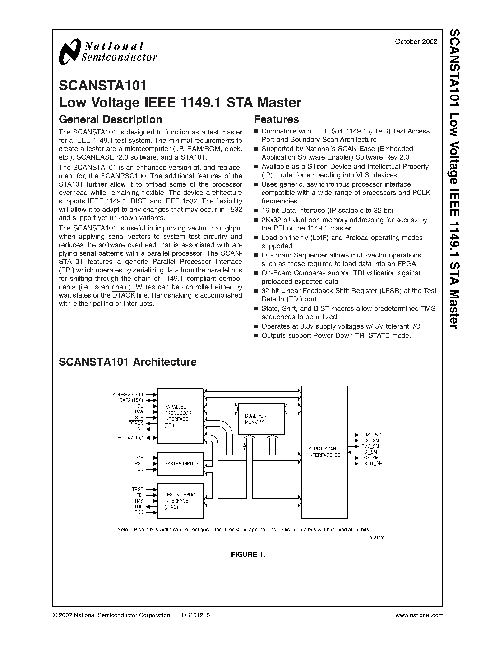 Даташит SCANSTA101 - Low Voltage IEEE 1149.1 STA Master страница 1