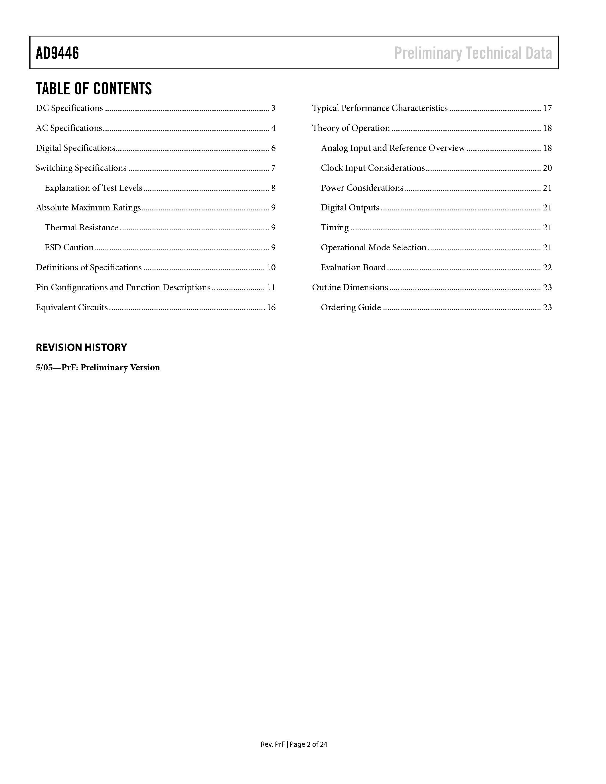 Datasheet AD9446 - 16-Bit 80/100 MSPS A/D Converter page 2