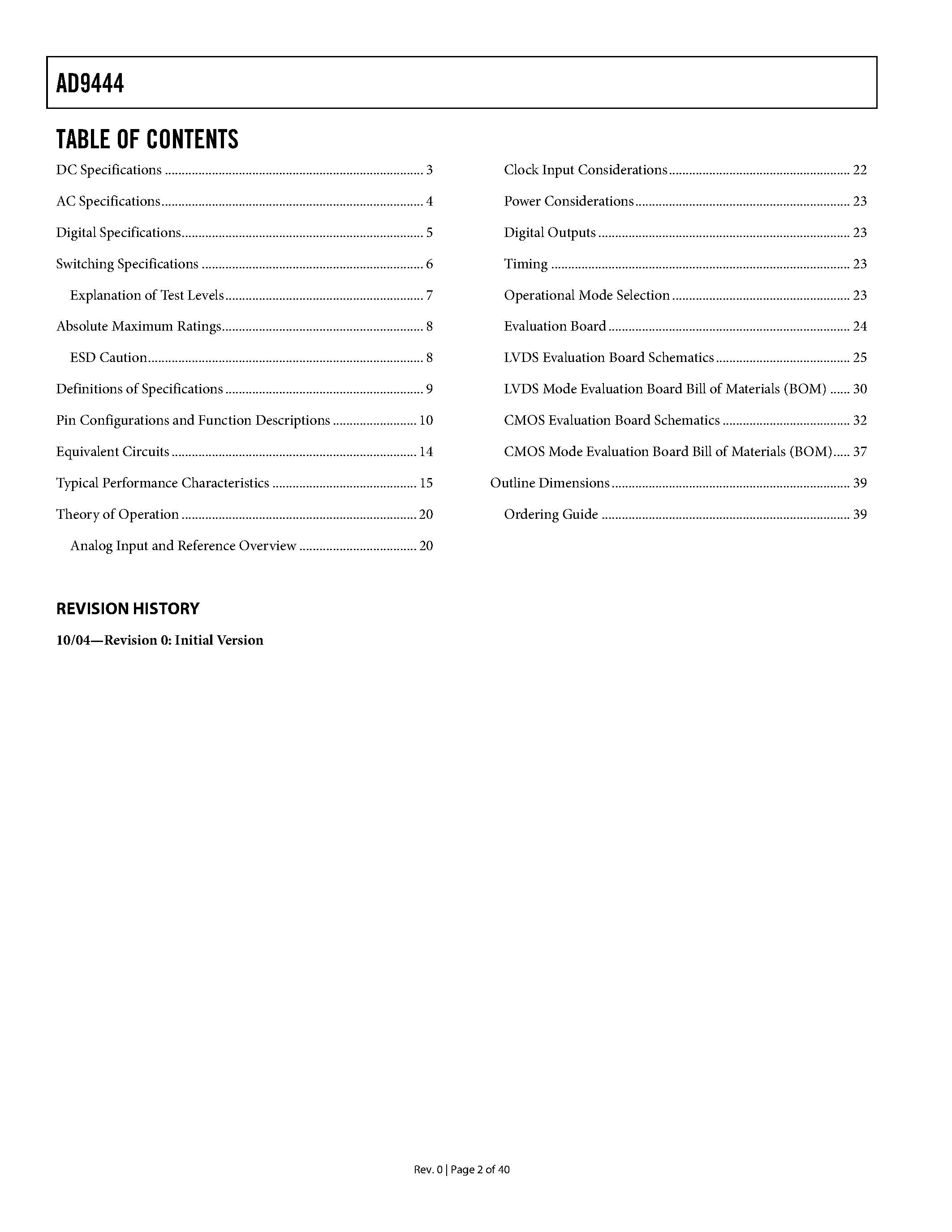 Datasheet AD9444 - 14-Bit 80 MSPS A/D Converter page 2