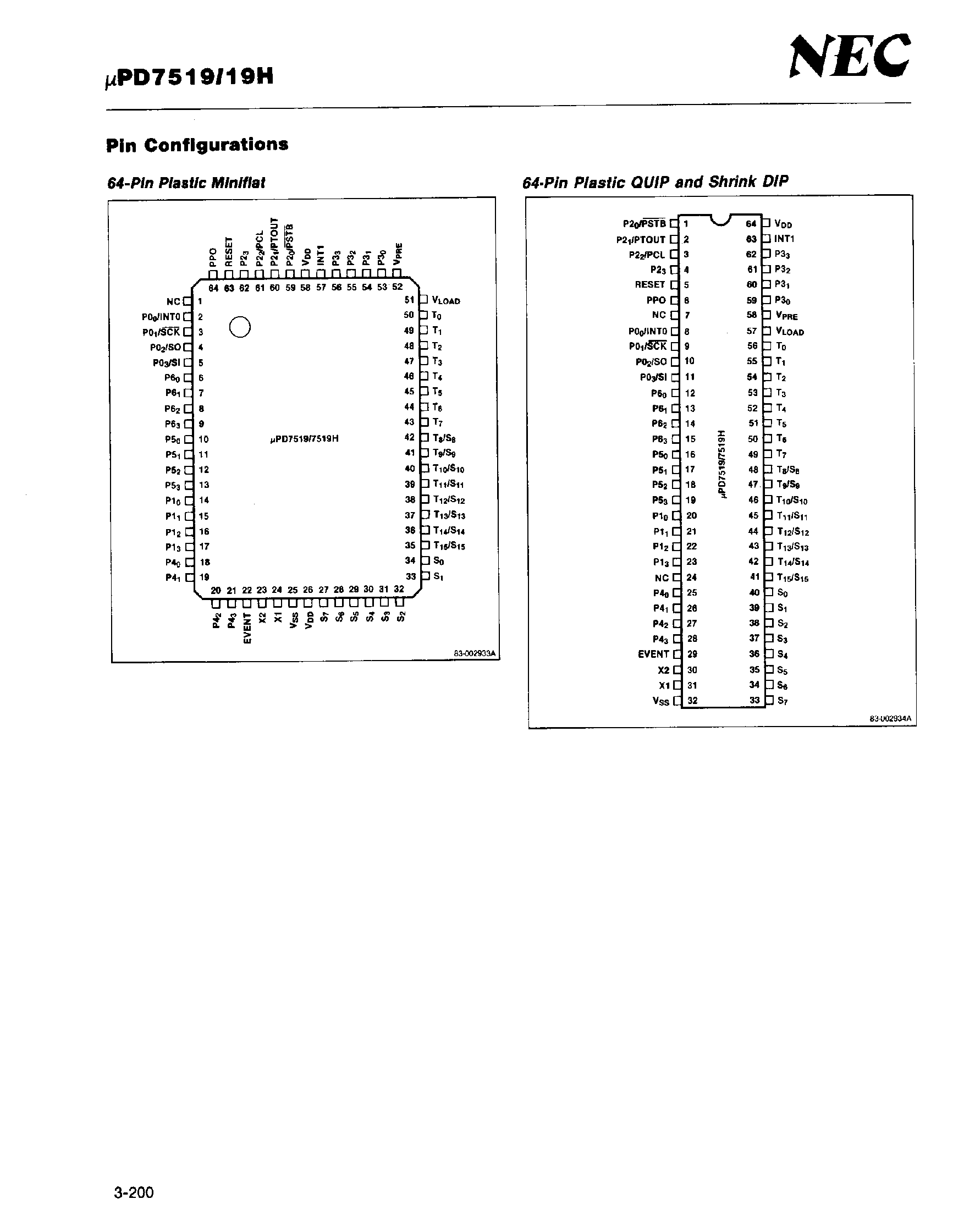 Datasheet UPD7519 - 4-Bit Single-Chip CMOS Microcomputers page 2