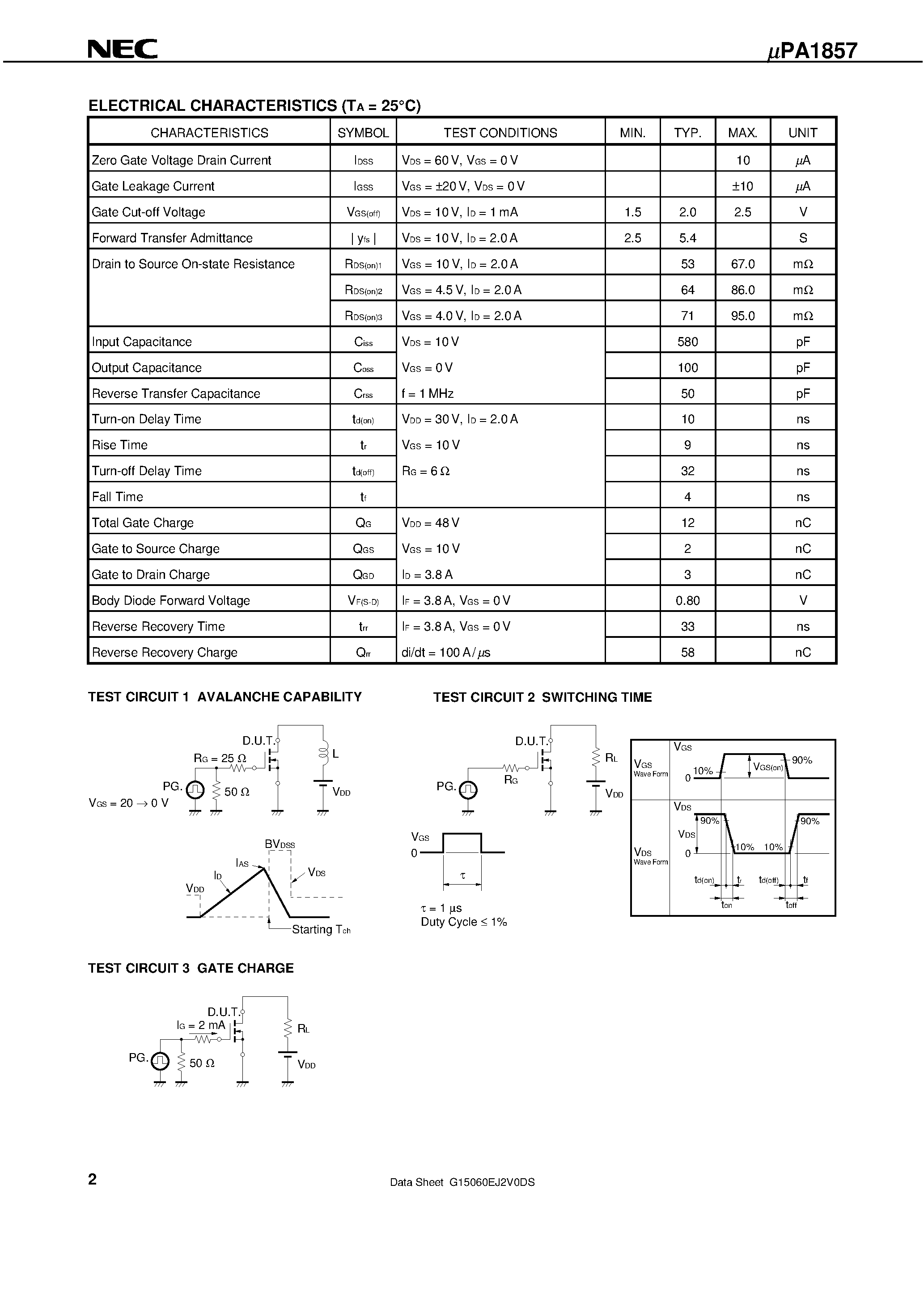 Даташит UPA1857 - N-CHANNEL MOS FIELD EFFECT TRANSISTOR FOR SWITCHING страница 2