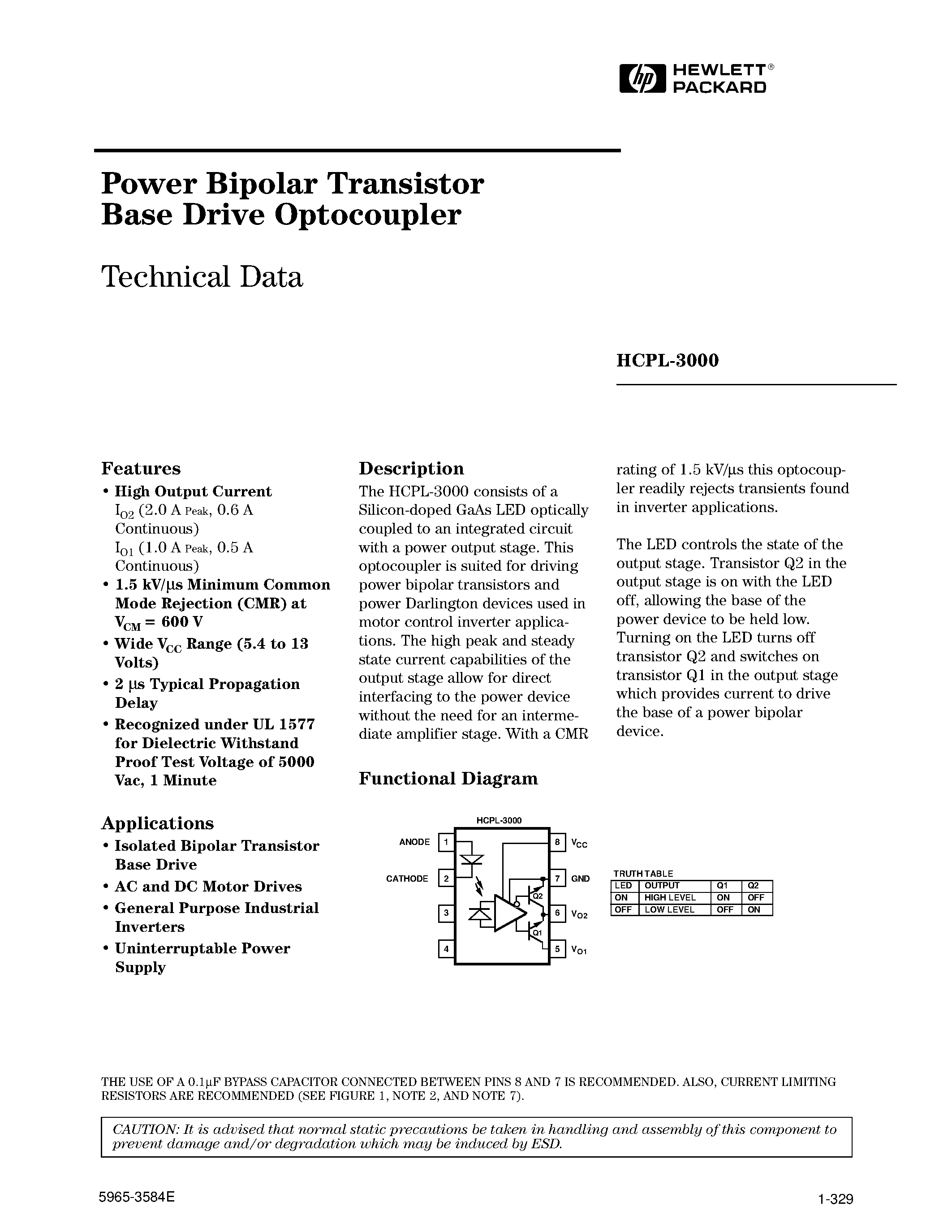 Datasheet HCPL3000 - Search -----> HCPL-3000 page 1