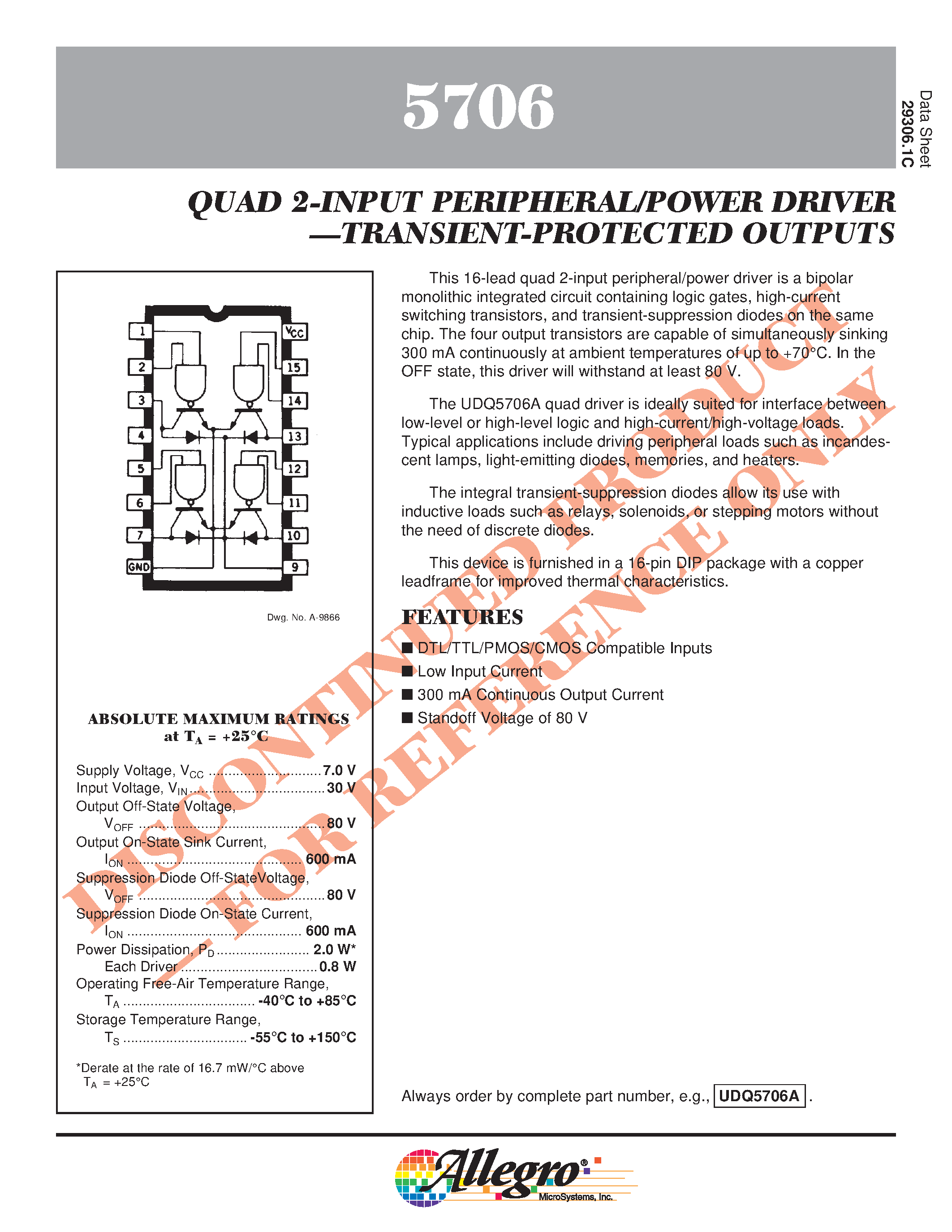 Даташит UDQ5706 - QUAD 2-INPUT PERIPHERAL/POWER DRIVER страница 1