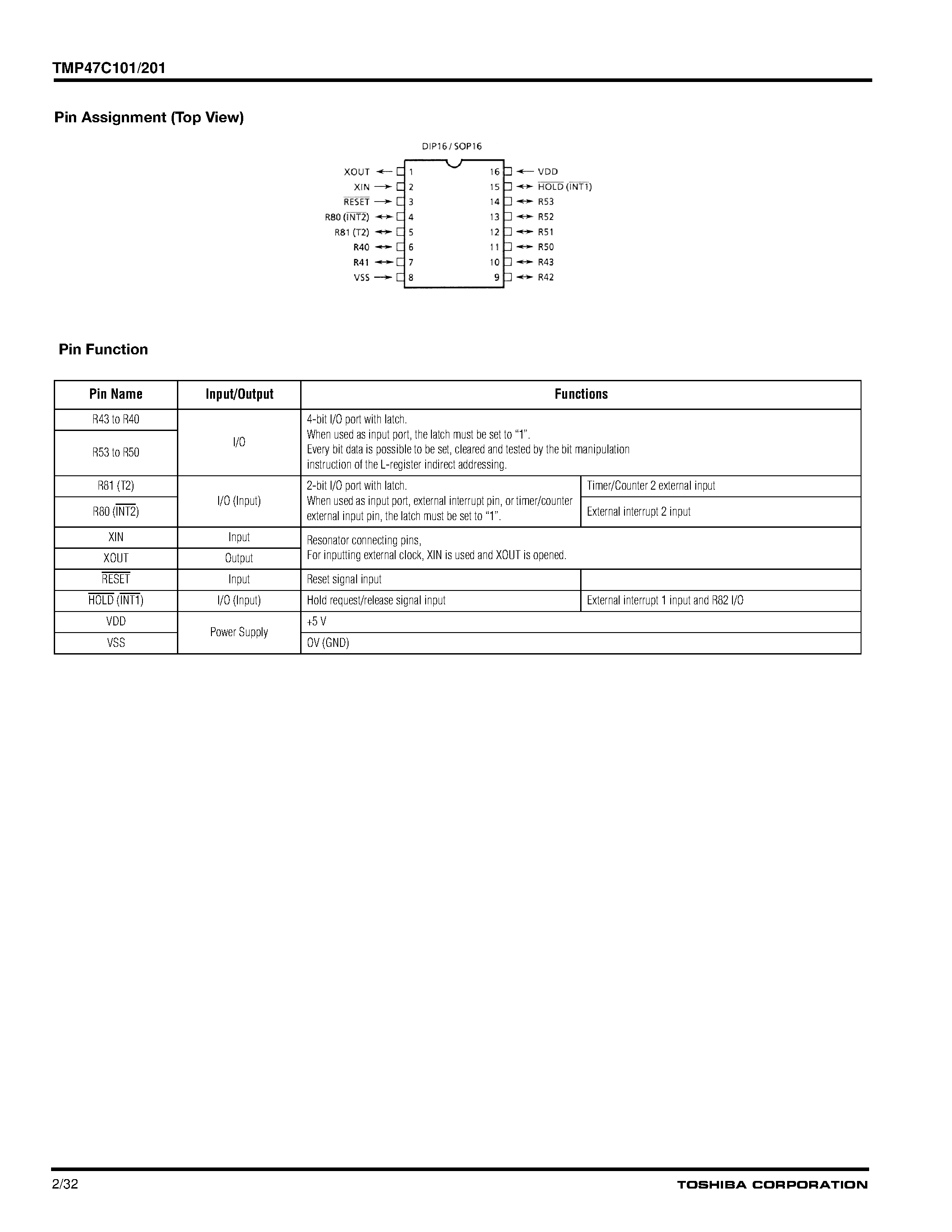 Datasheet TMP47P101 - (TMP47P101/201) CMOS 4-Bit Microcontroller page 2