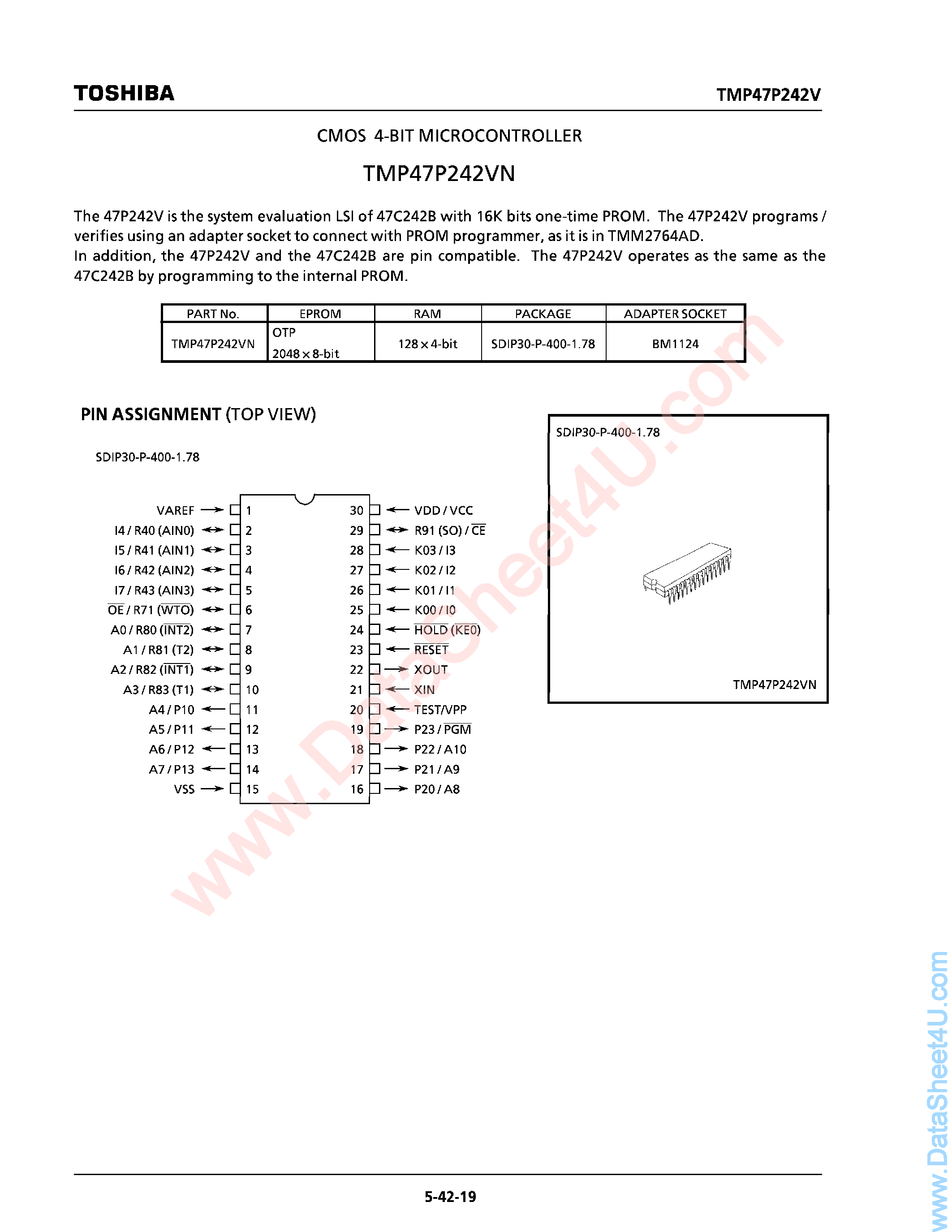 Datasheet TMP47P242VN - CMOS 4-Bit Microcontroller page 1