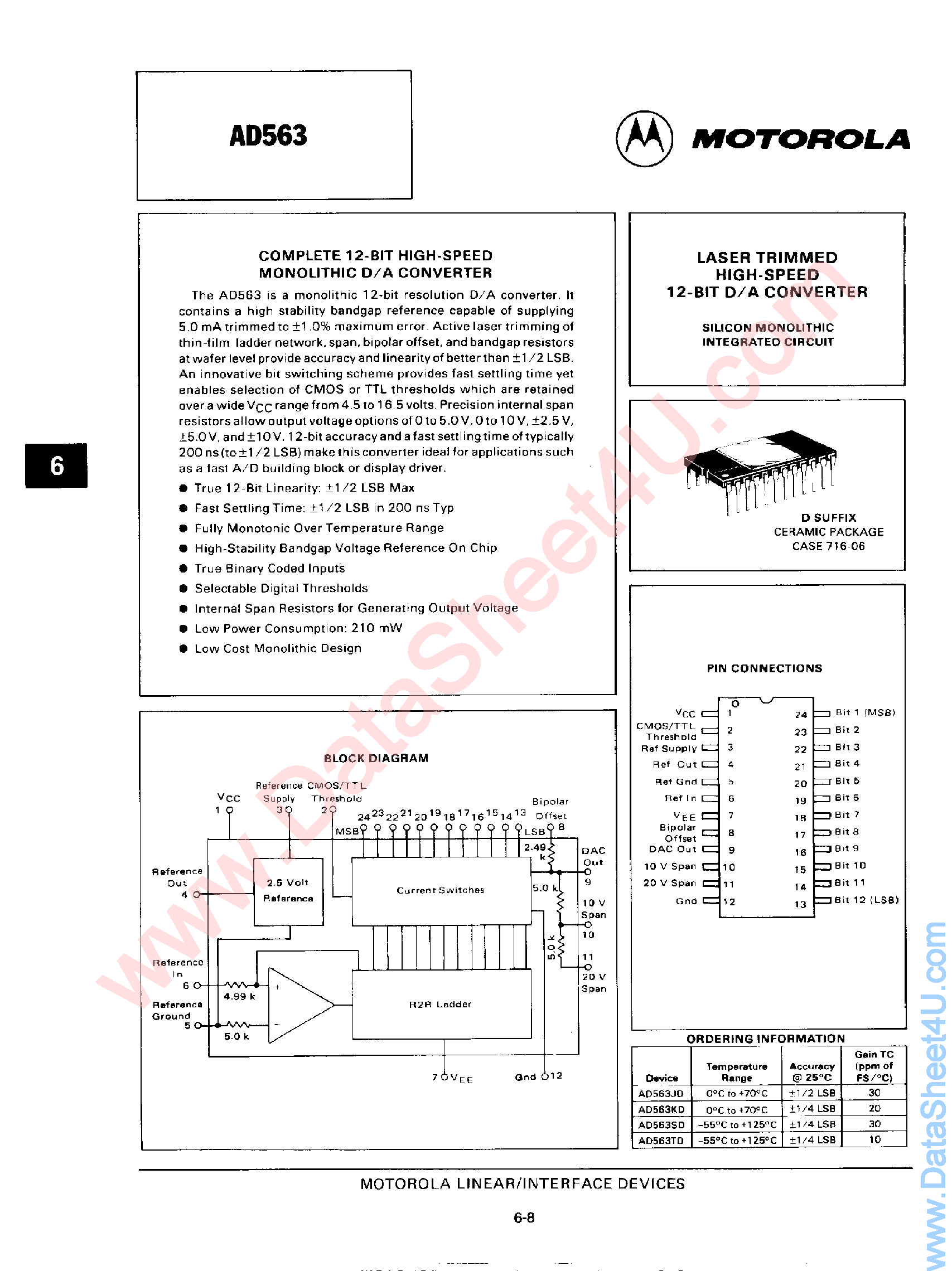 Datasheet AD563 - Laser Trimmed High Speed 12-Bit D/A Converter page 1