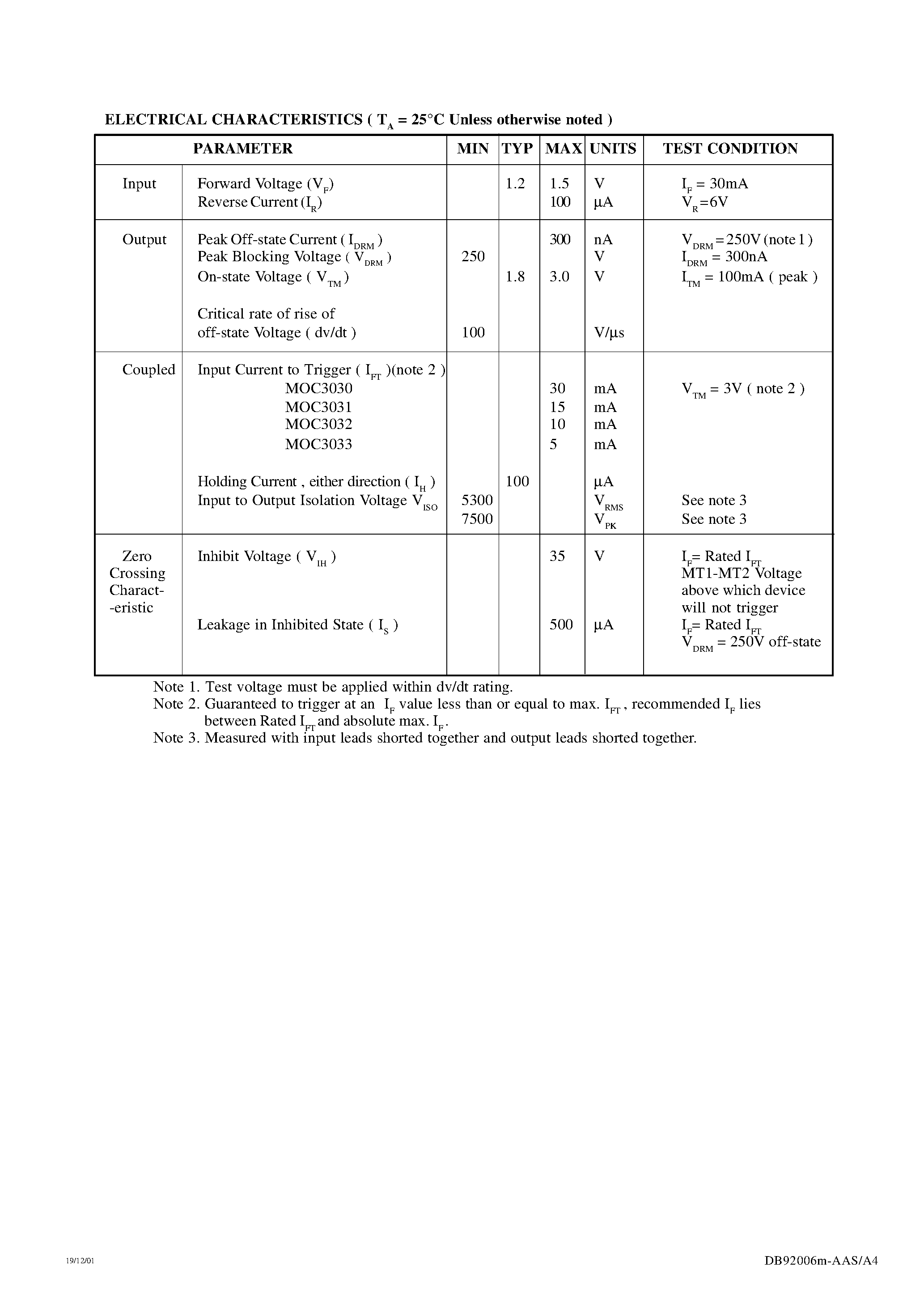 Даташит MOC3030 - (MOC3030 - MOC3033) OPTICALLY COUPLED BILATERAL SWITCH LIGHT ACTIVATED ZERO VOLTAGE CROSSING TRIAC страница 2