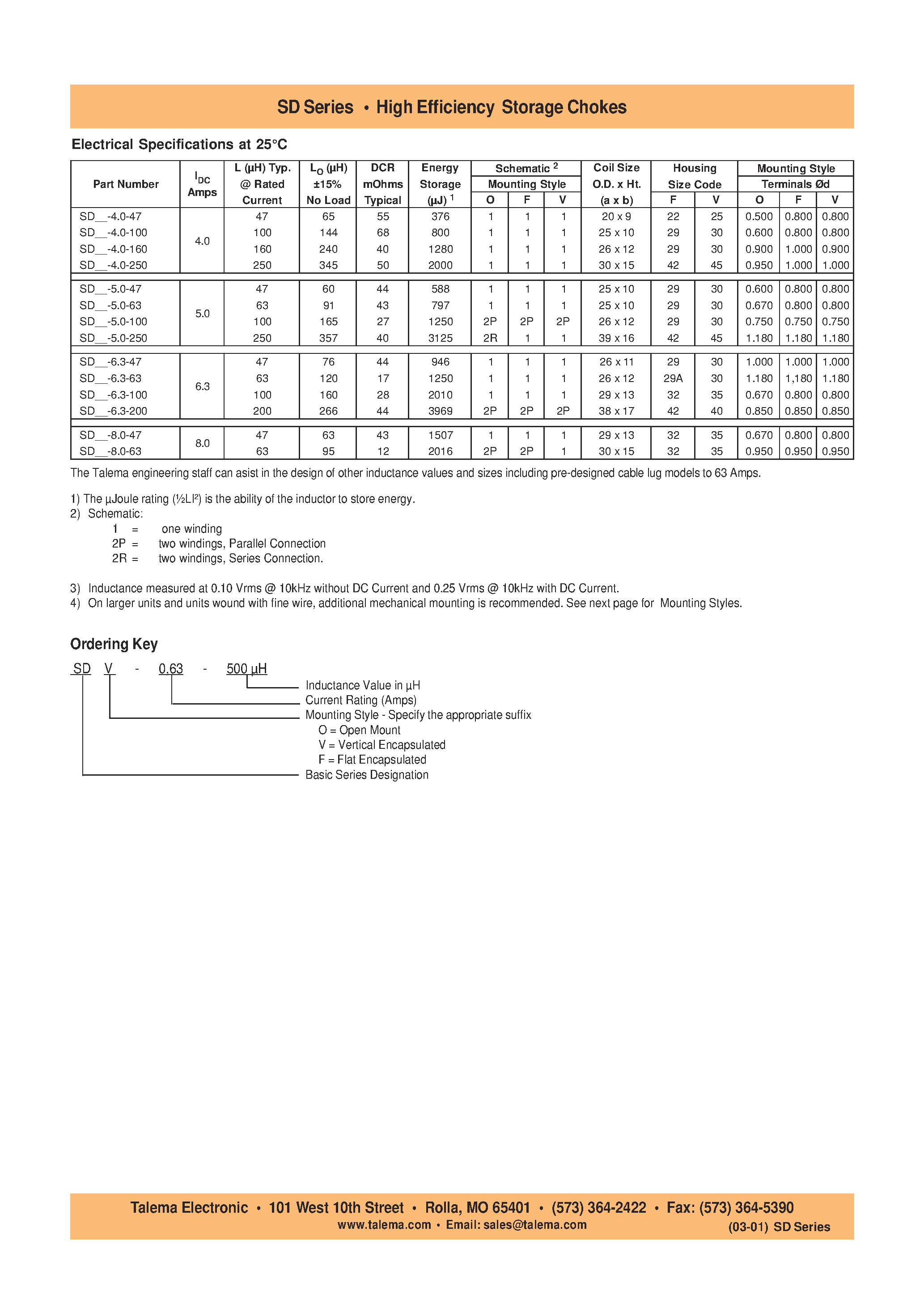 Даташит SDF-0.63-1000 - (SD Series) High Efficiency Storage Chokes страница 2