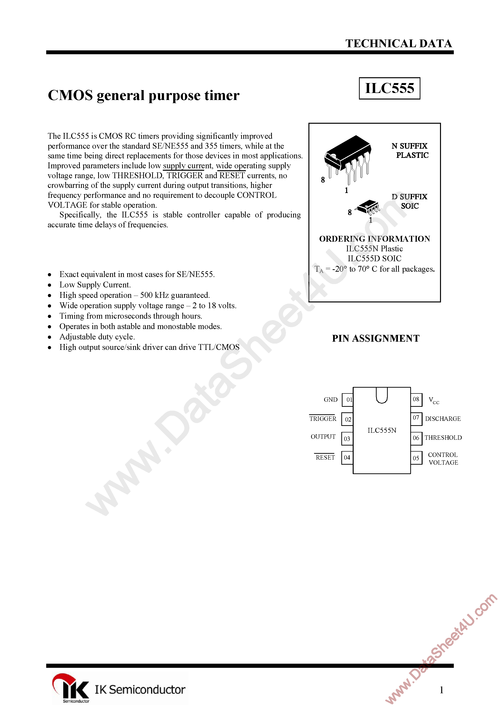 Даташит ILC555 - Timer страница 1