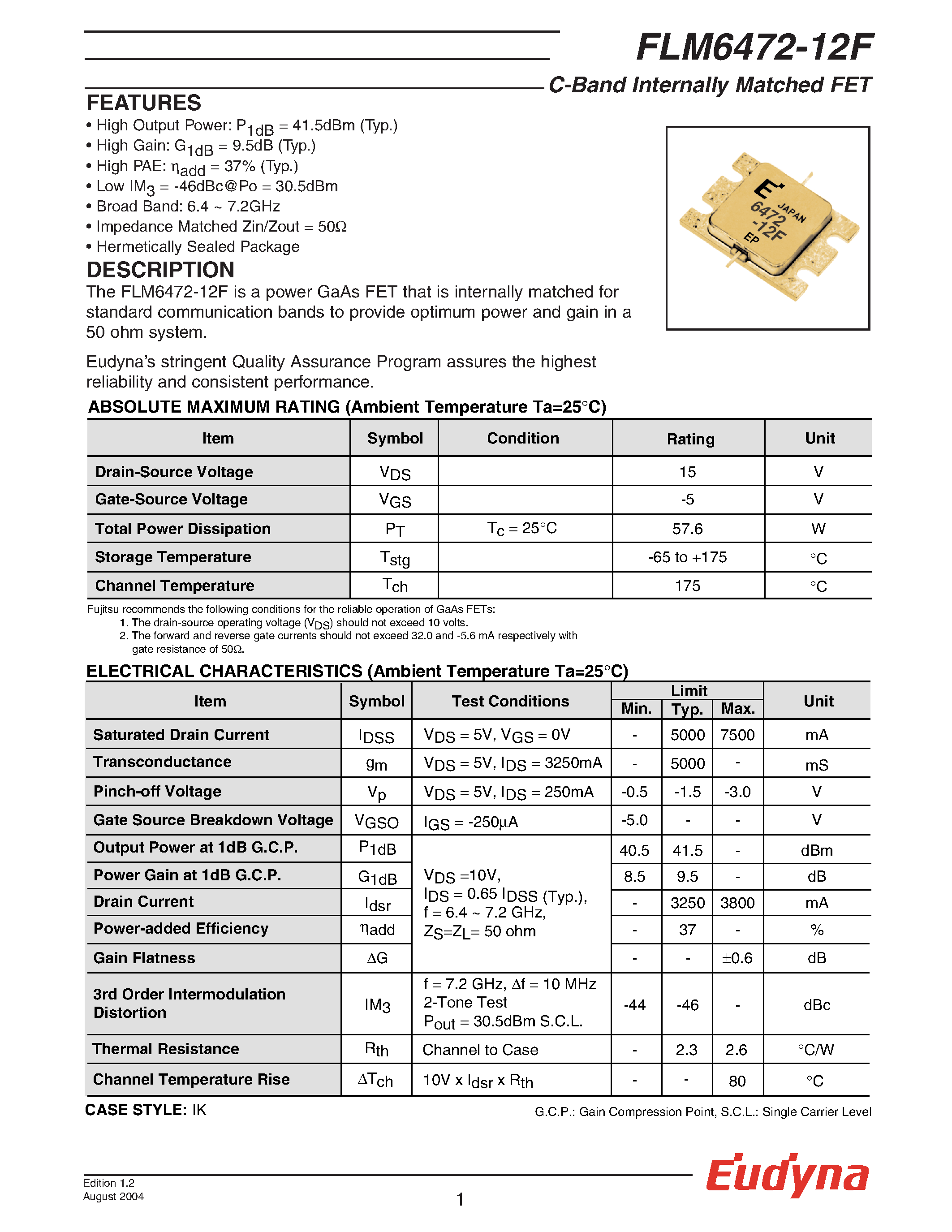 Datasheet FLM6472-12F - C-Band Internally Matched FET page 1