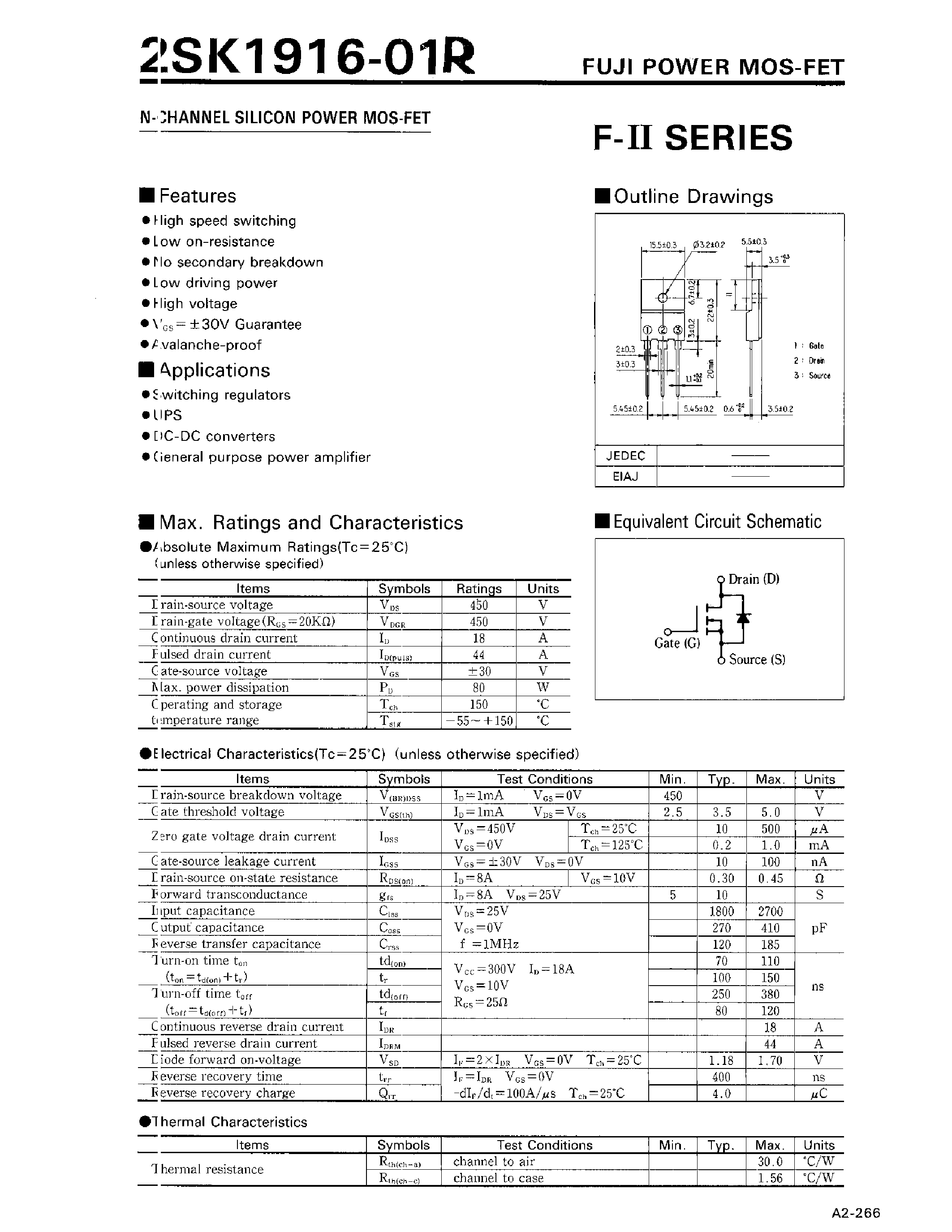 Datasheet 2SK1916-01R - N-CHANNEL SILICON POWER MOS-FET page 1