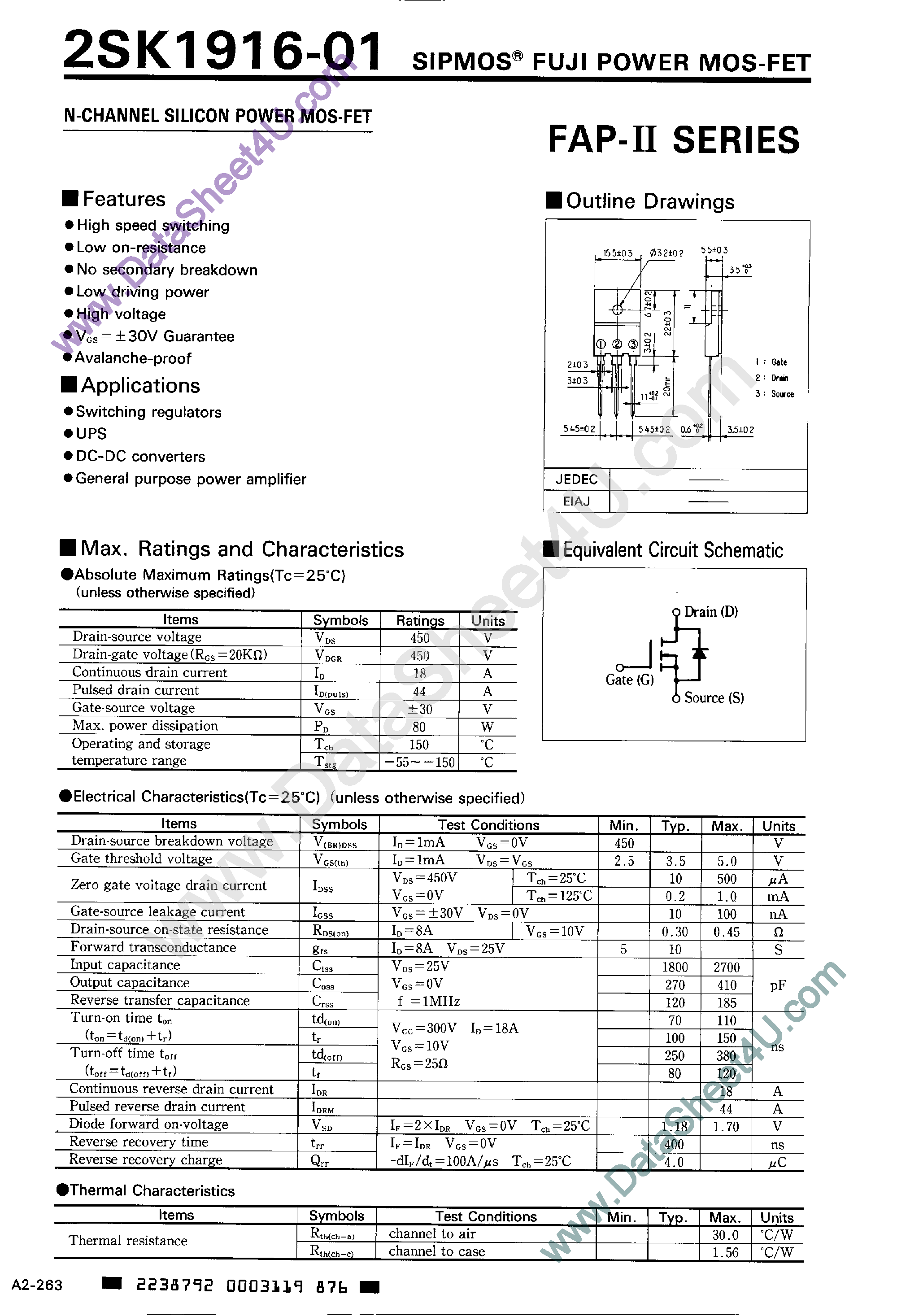 Datasheet 2SK1916-01 - N-CHANNEL SILICON POWER MOS-FET page 1