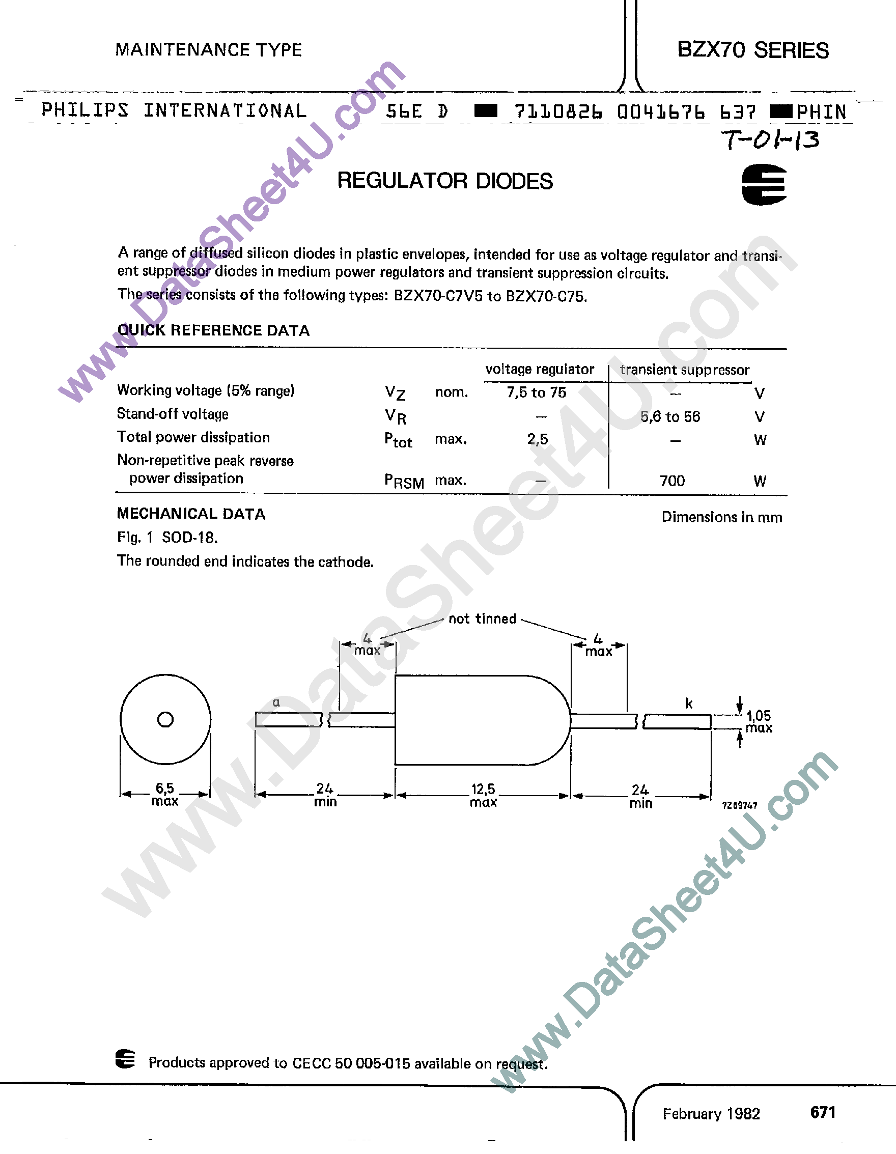 Datasheet BZX70C10 - (BZX70 Series) Regulator Diodes page 1