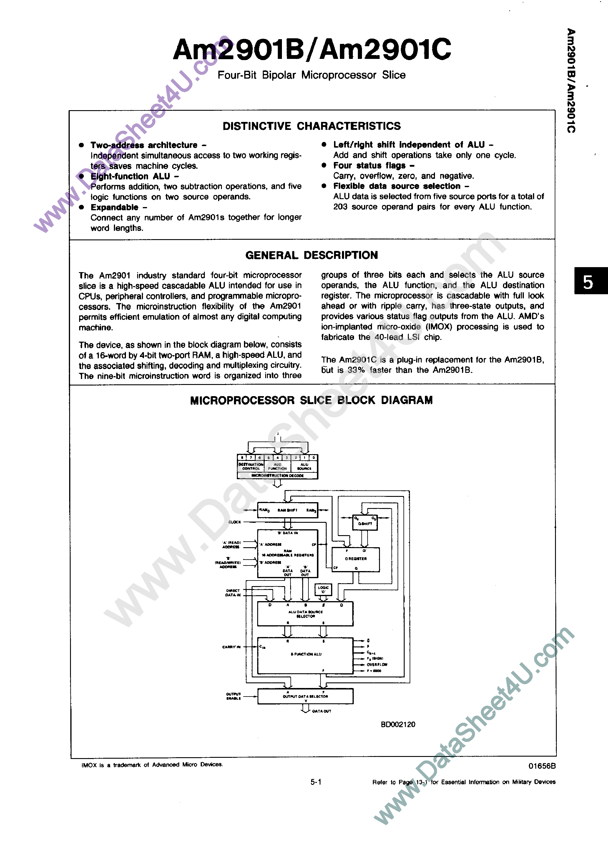 Datasheet AM2901B - (AM2901B/C) 4-Bit Bipolar MicroProcessor Slice page 1