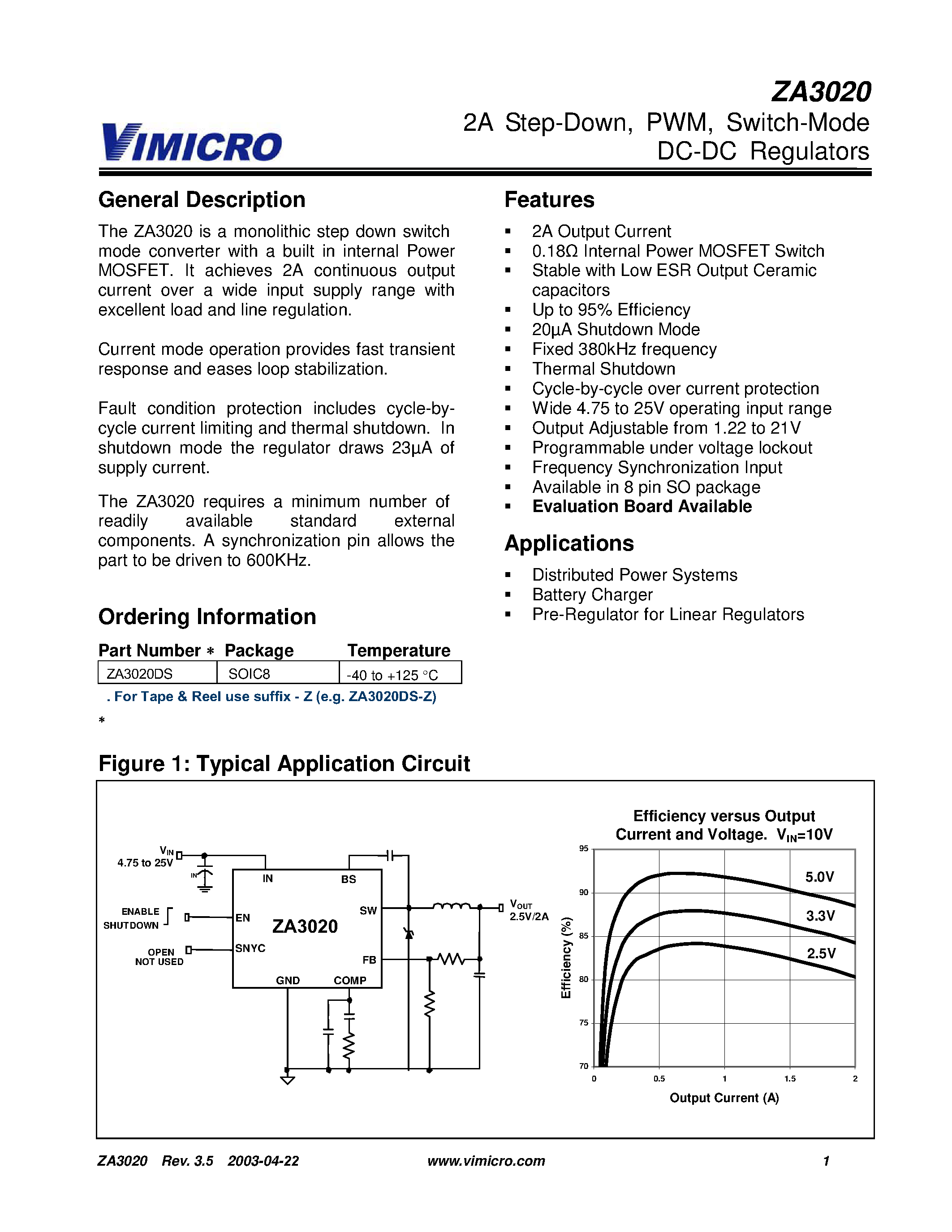 Datasheet ZA3020 - 2A STEP DOWN PWM SWITCH MODE DC DC REGULATORS page 1