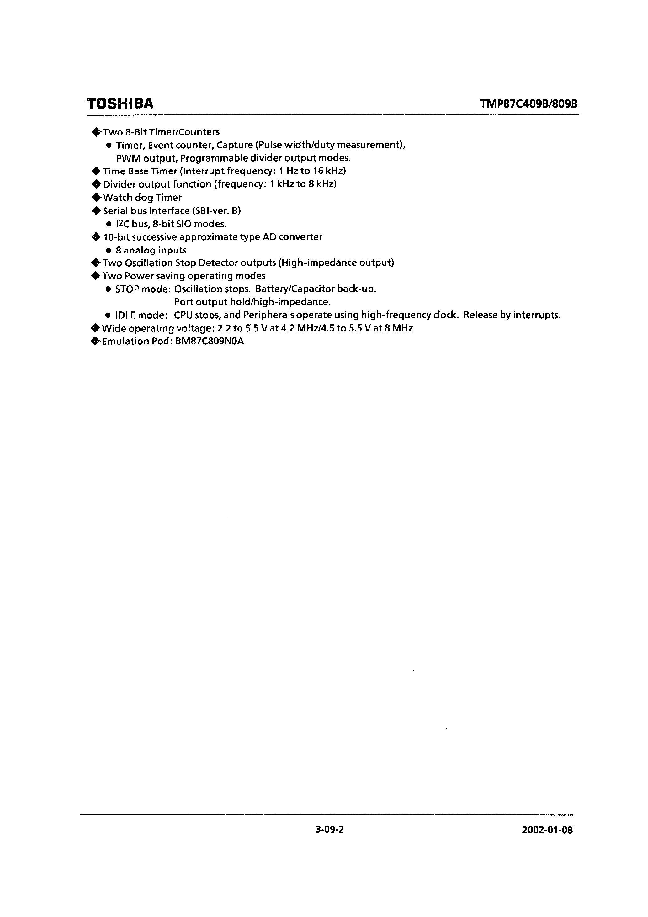 Datasheet TMP87C409BM - (TMP87Cx09xx) CMOS 8-bit Microcontroller page 2