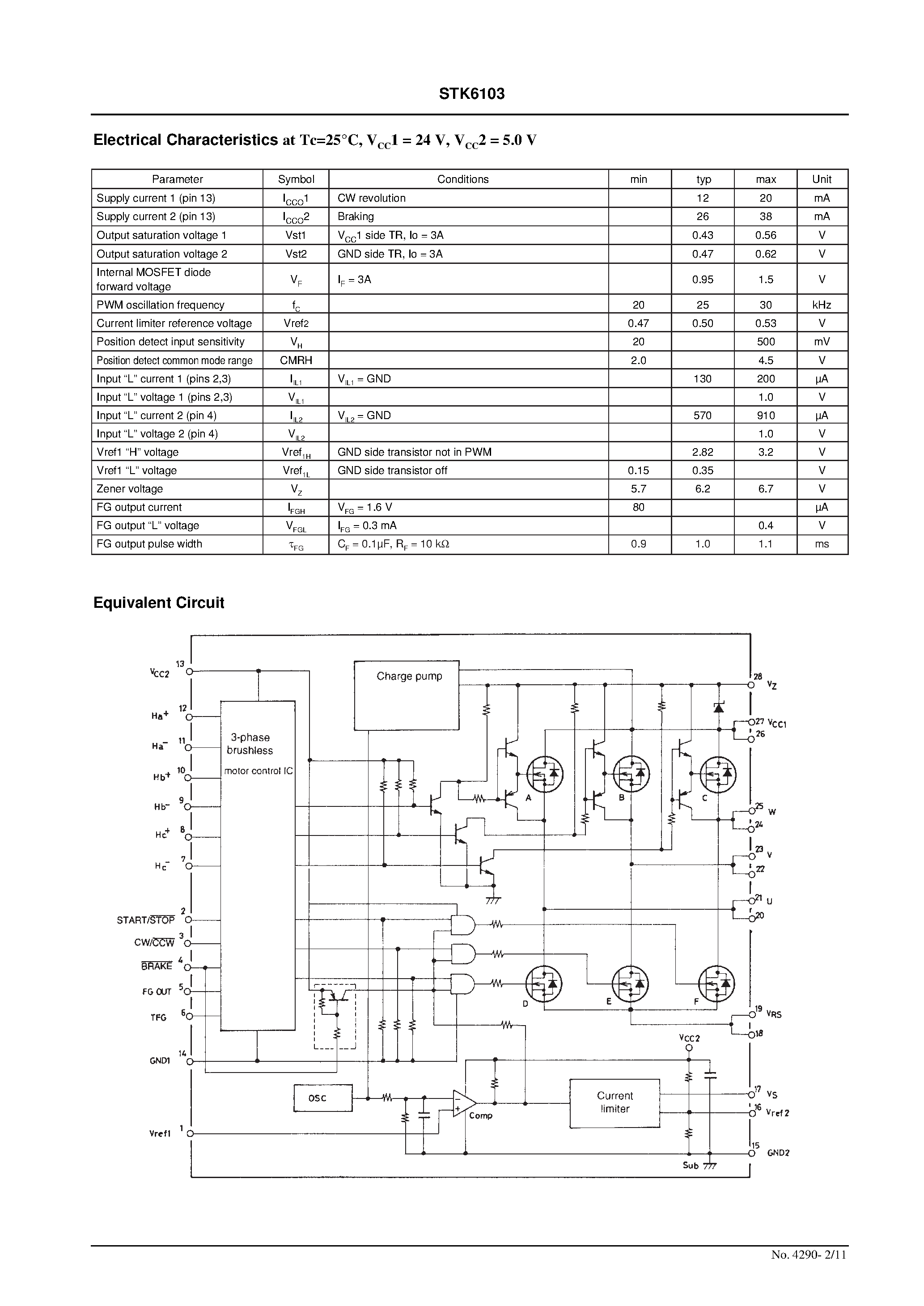 Datasheet STK6103 - DC 3-phase Brushless Motor Driver (Output Current 3A) page 2