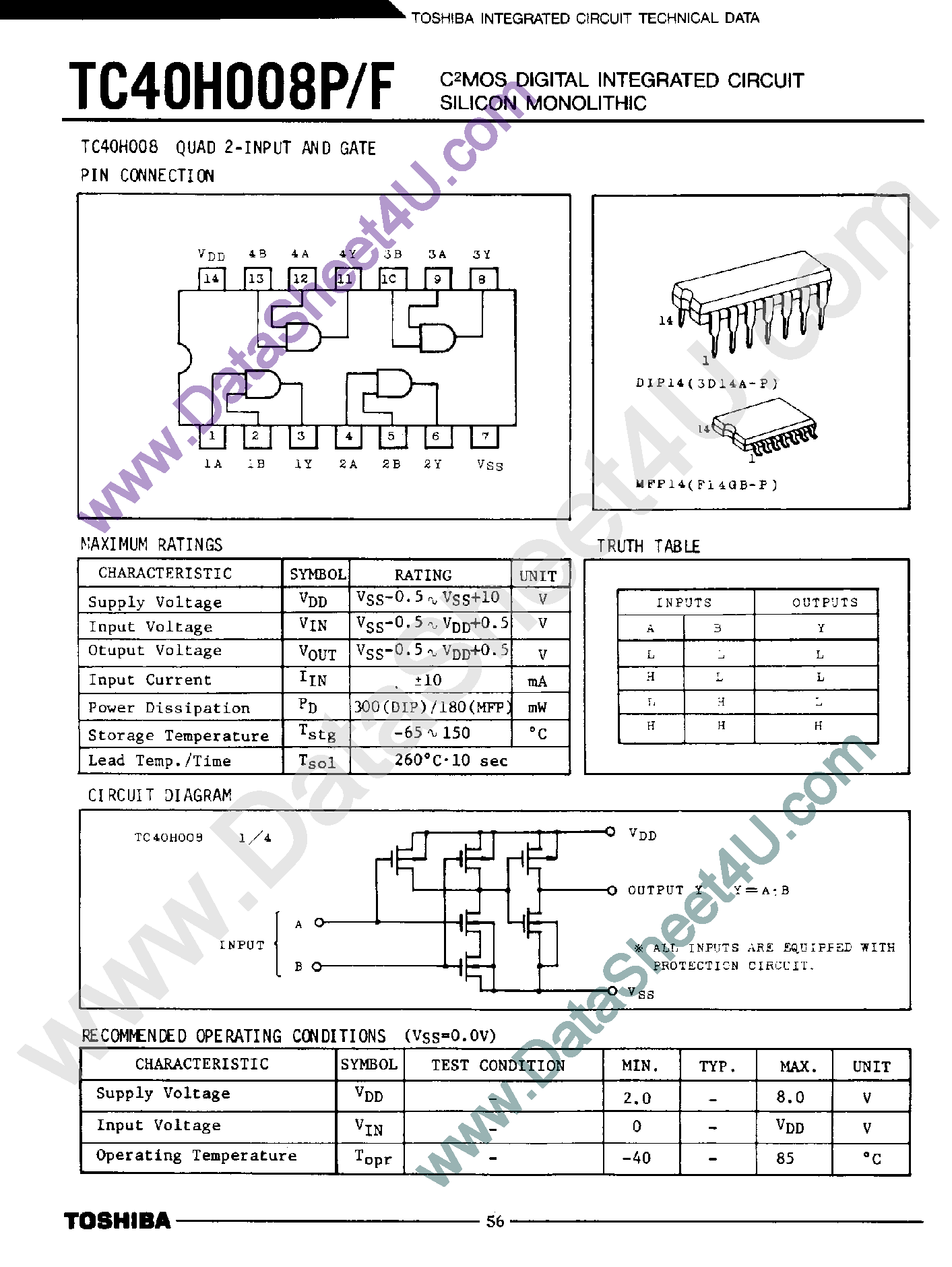 Даташит TC40H008F - CMOS Digital Integrated Circuit Silicon Monolithic страница 1