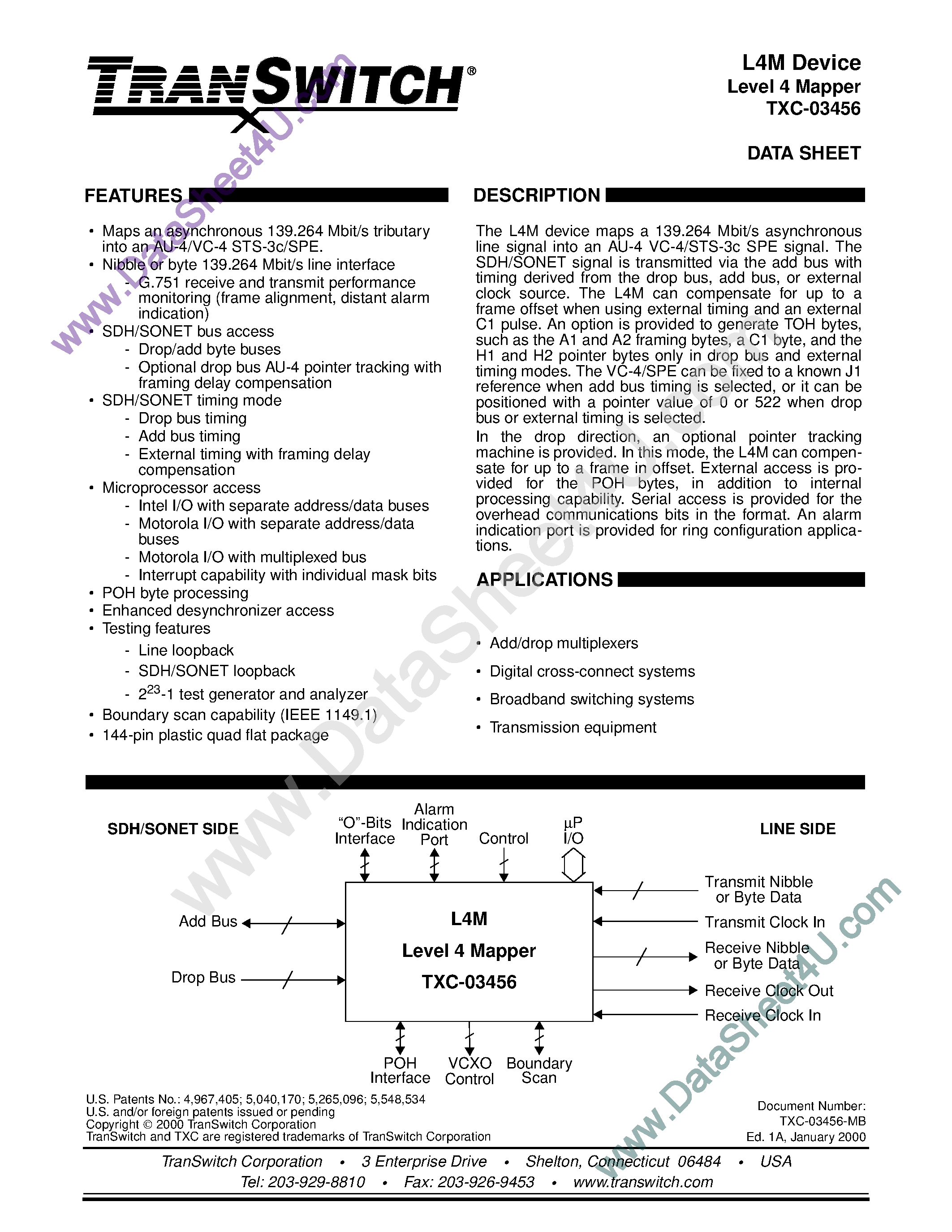 Datasheet TXC-03456 - L4M Device Level 4 Mapper page 1