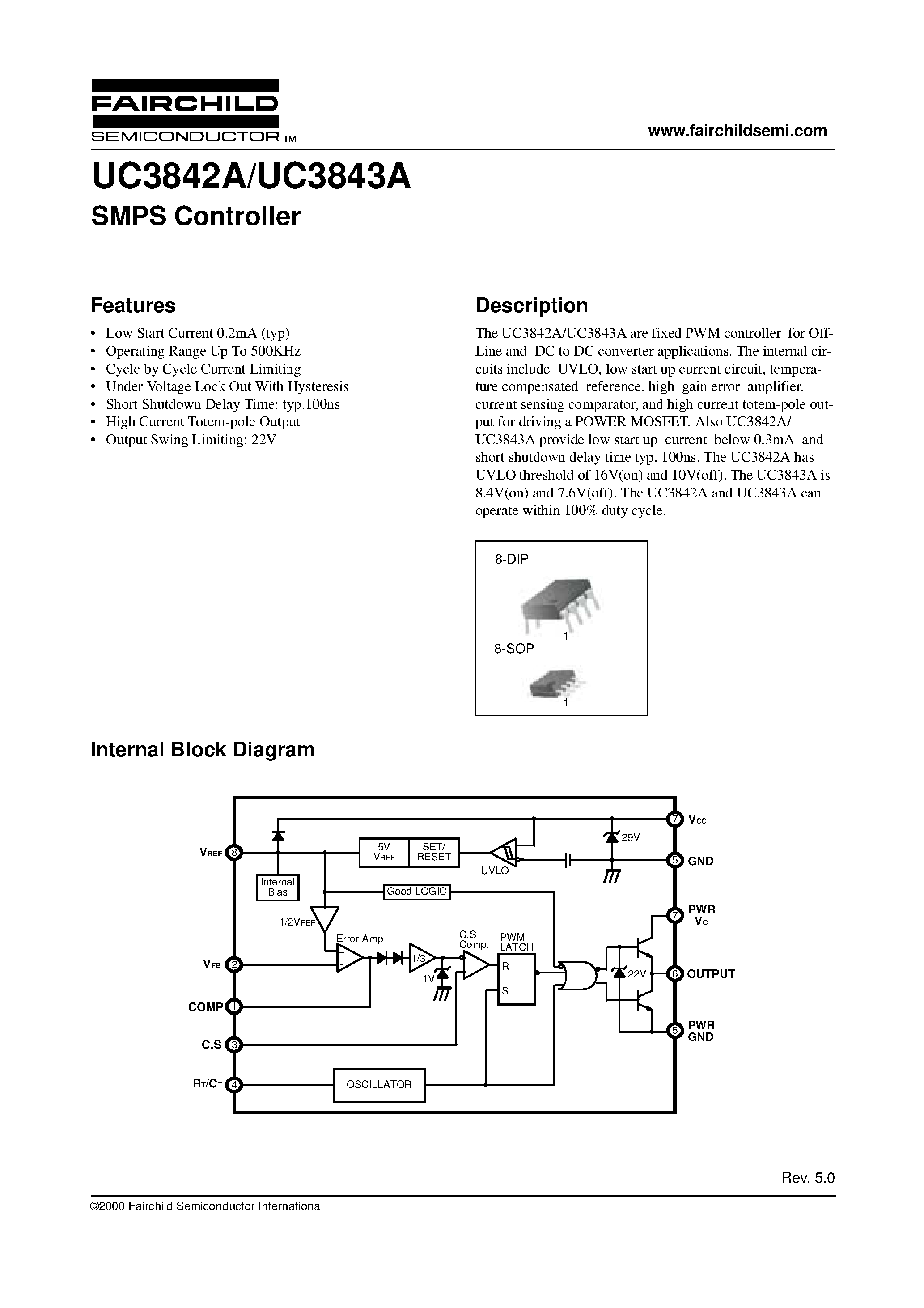 Datasheet UC3842A - (UC3842A / UC3843A) SMPS Controller page 1