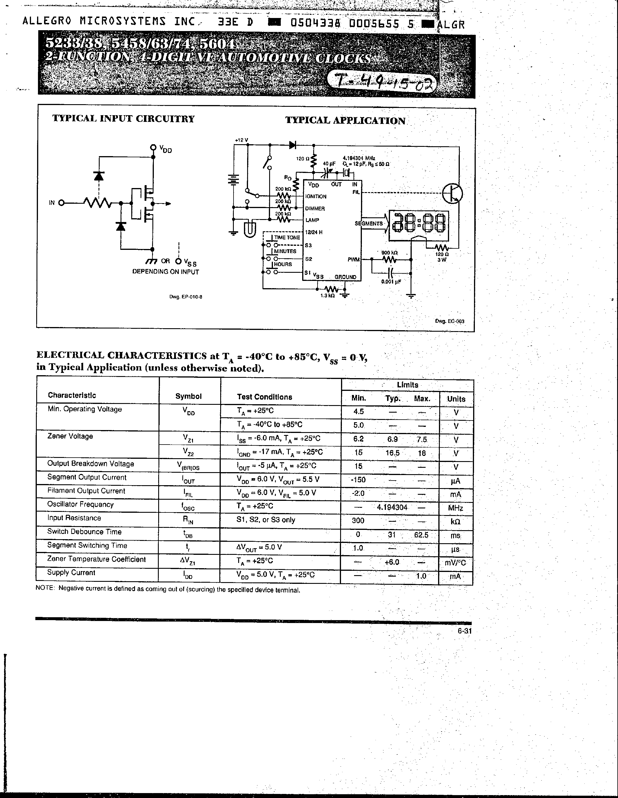 Даташит SCL5233 - (SCLxxxx) 2 Function 4 Digital VF Automotive Clocks страница 2