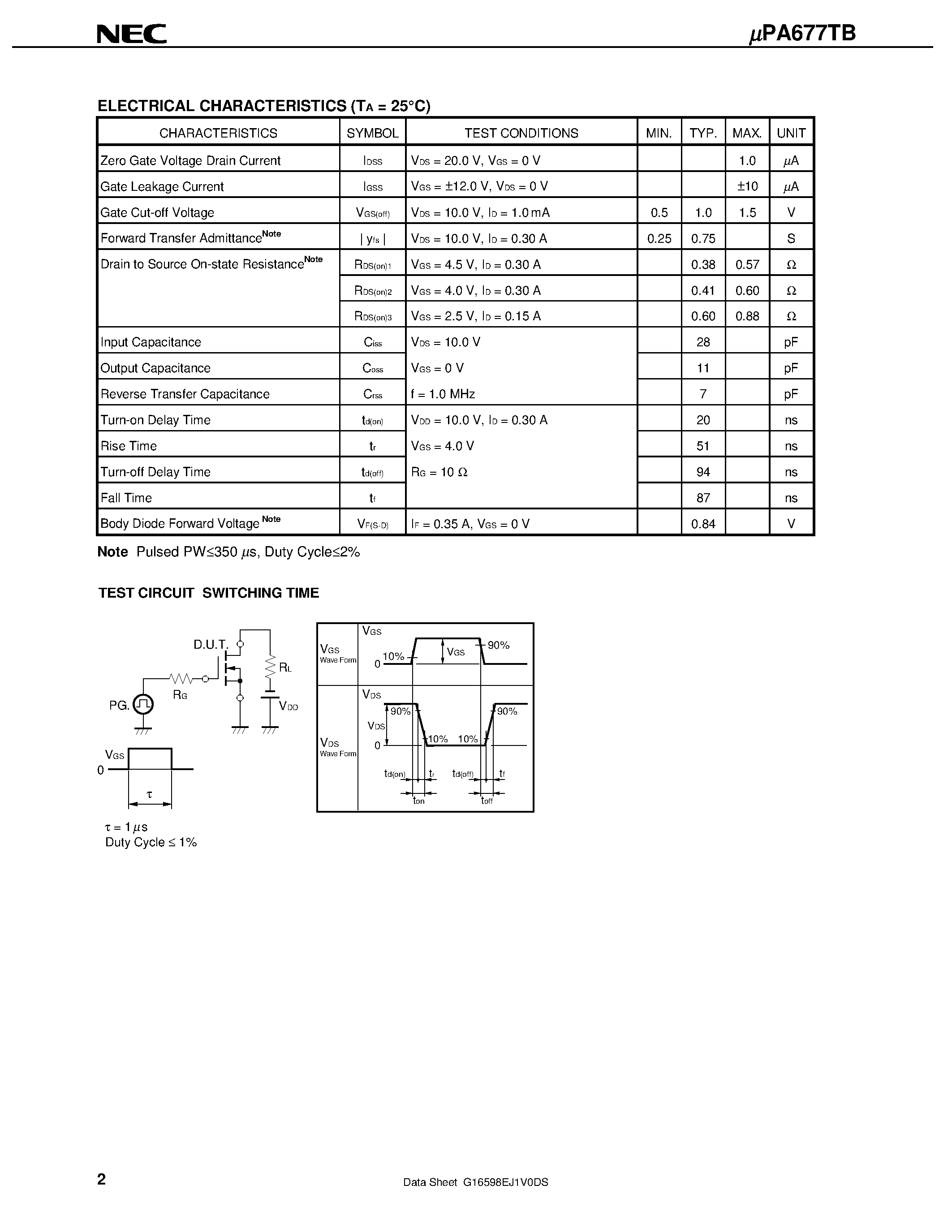 Даташит UPA677TB - N-CHANNEL MOS FIELD EFFECT TRANSISTOR FOR SWITCHING страница 2