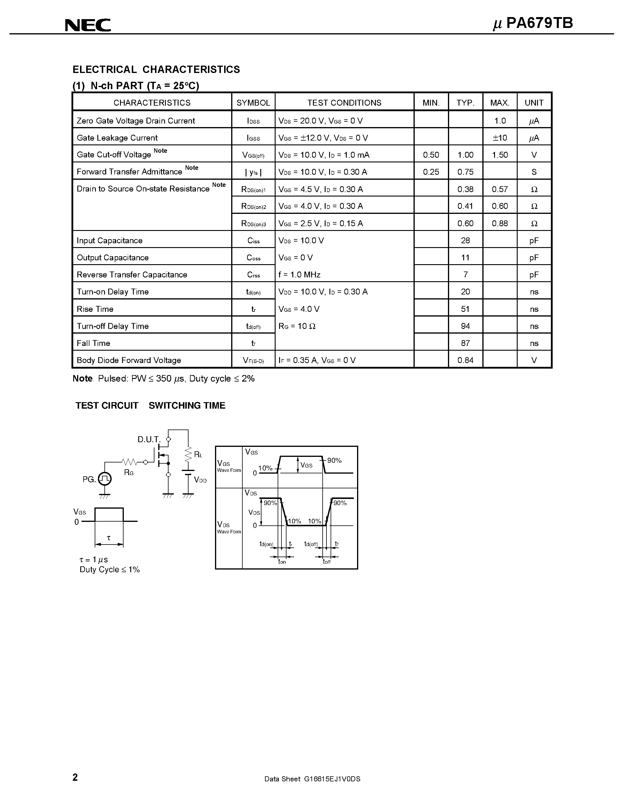 Даташит UPA679TB - N/P-CHANNEL MOS FIELD EFFECT TRANSISTOR FOR SWITCHING страница 2