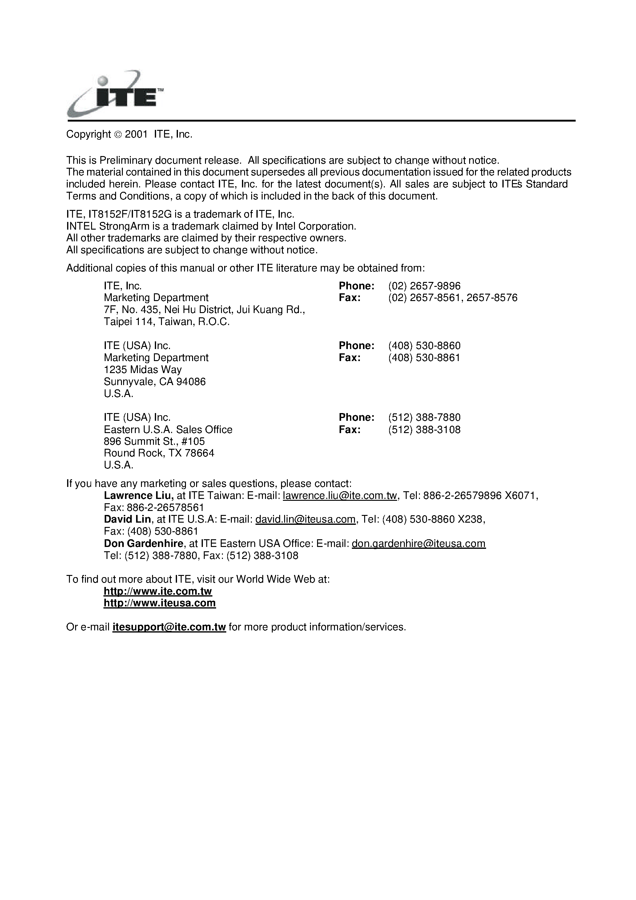 Datasheet IT8152F - (IT8152F/G) Risc to Pci Companion Chip For SA-1110 page 2