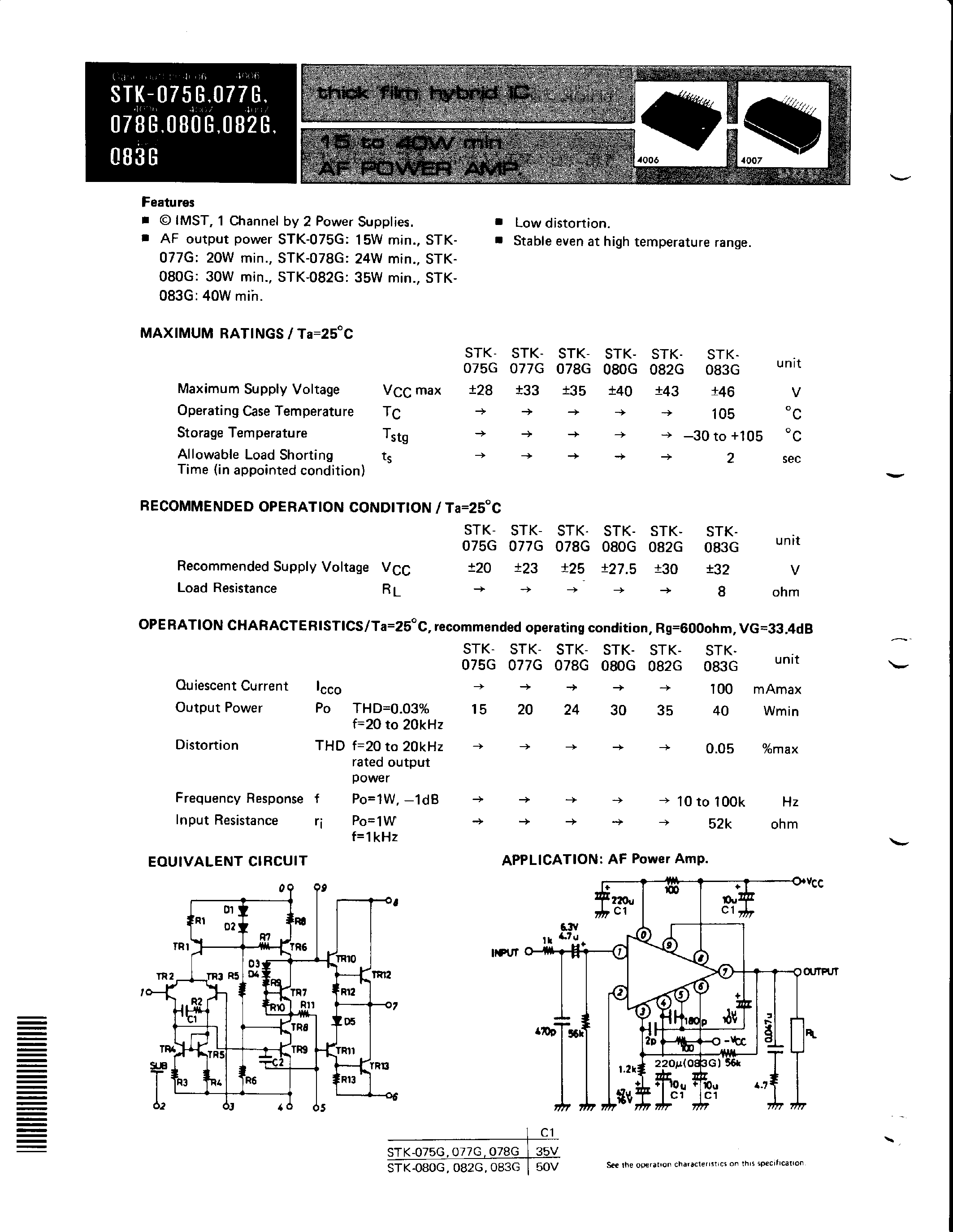 Datasheet STK-075G - (STKxxxG) THICK FILM HYBRID IC page 1