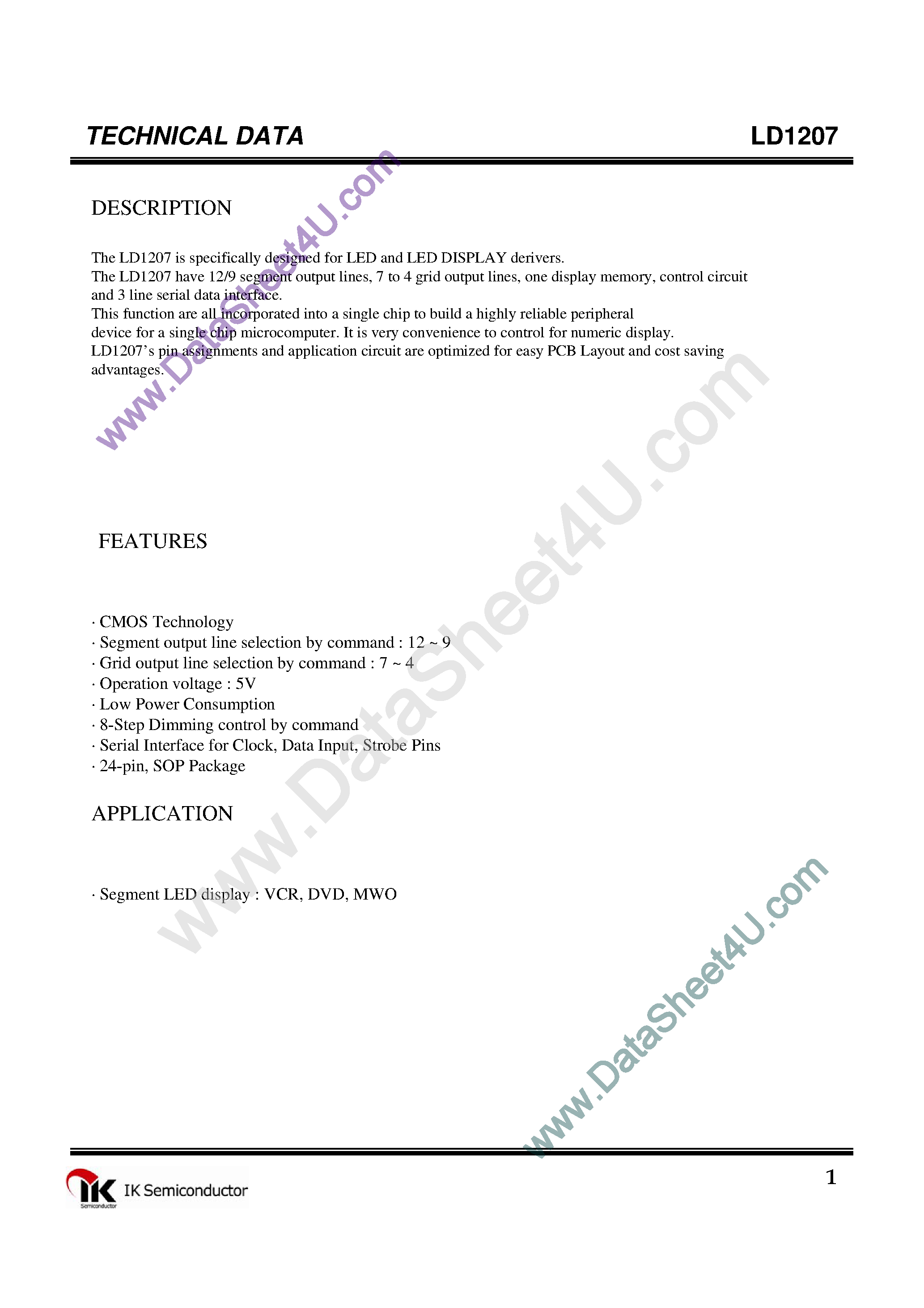 Даташит LD1207 - 12/9 Segment Output Lines страница 1