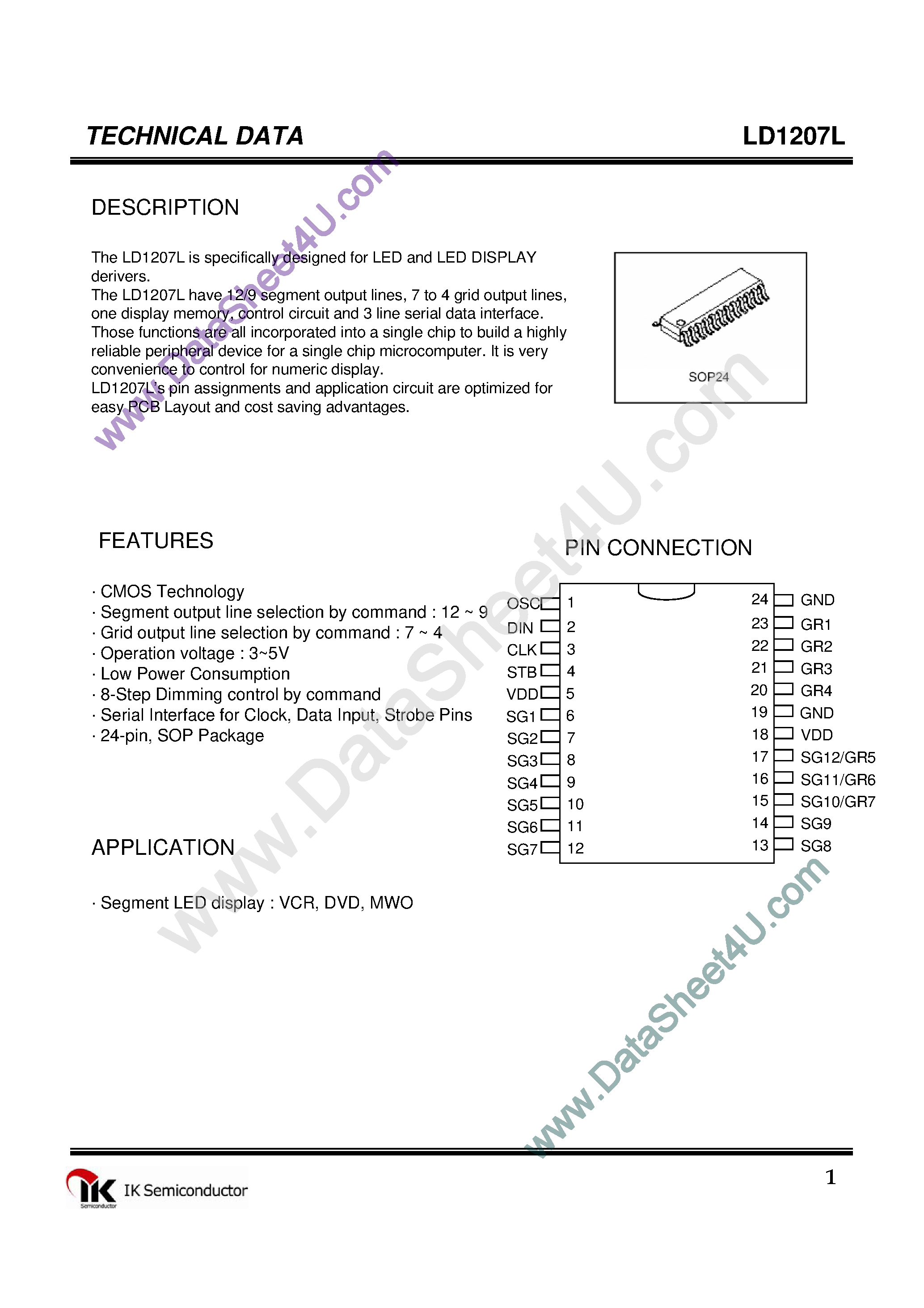 Даташит LD1207L - 12/9 Segment Output Lines страница 1