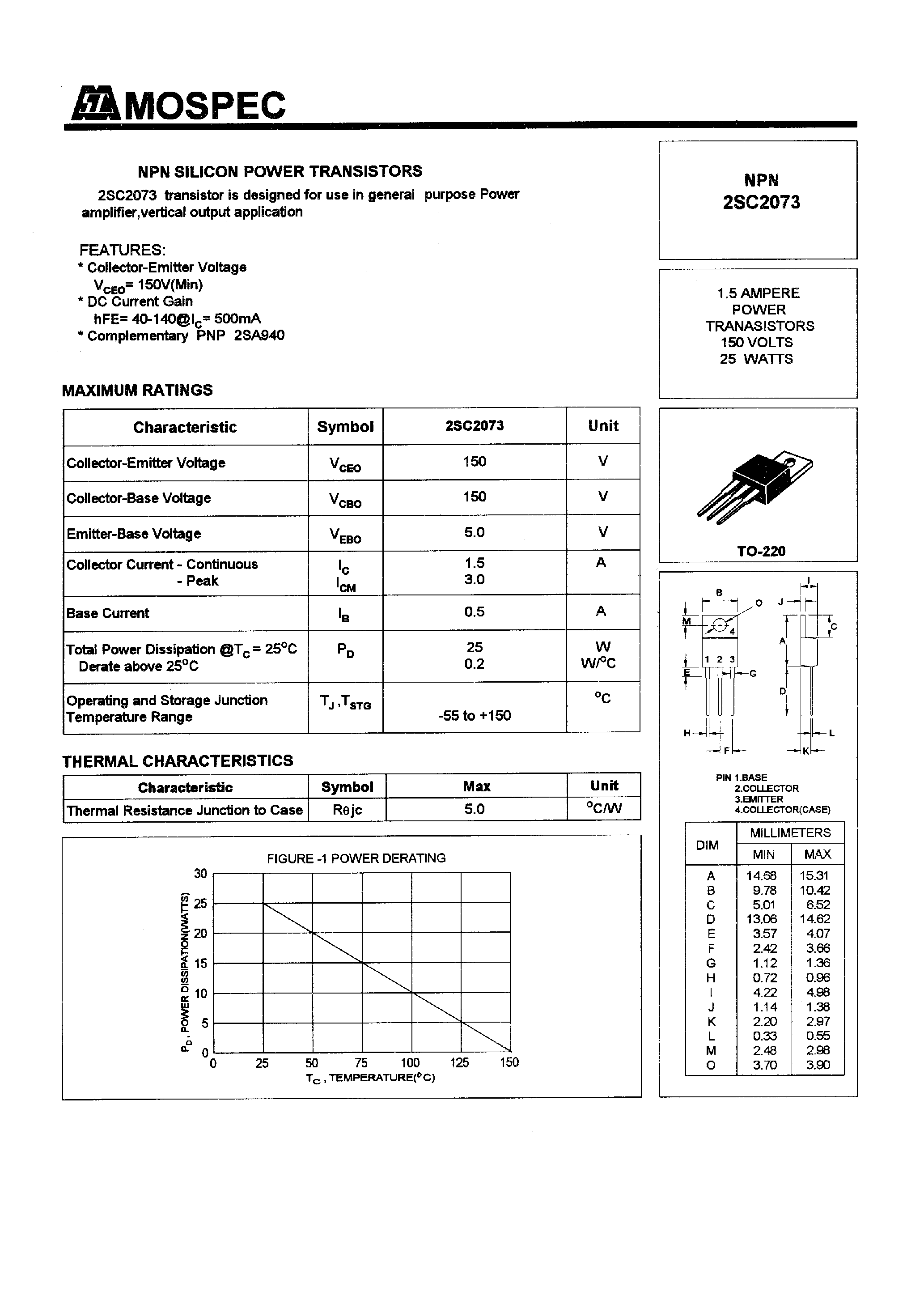 Datasheet C2073 - Search -----> 2SC2073 page 1