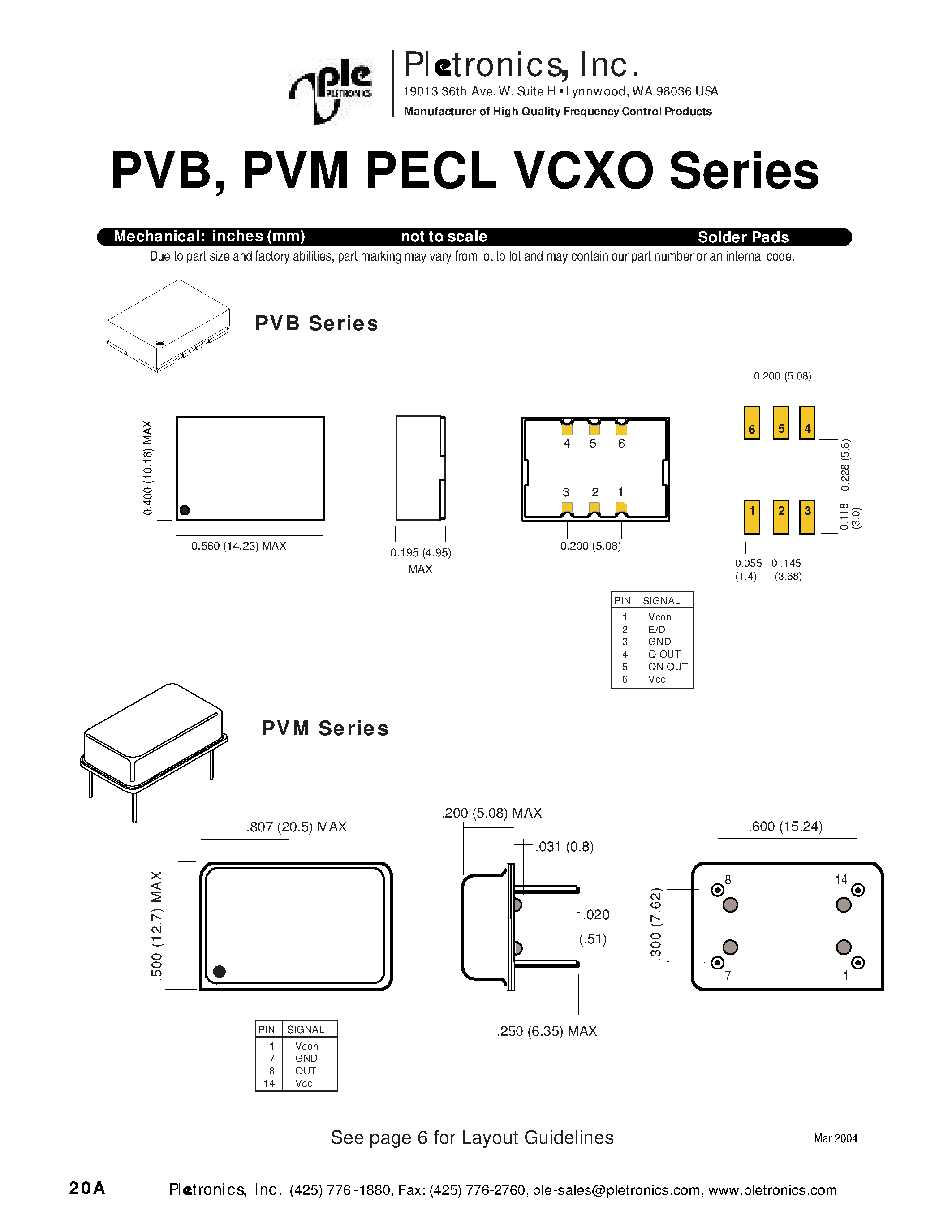 Даташит PVM2VBV - (PVM Series) 6 Pad Leadless Surface Mount or 4 Lead Thru-Hole PECL Voltage Controlled Xtal Oscillator страница 2