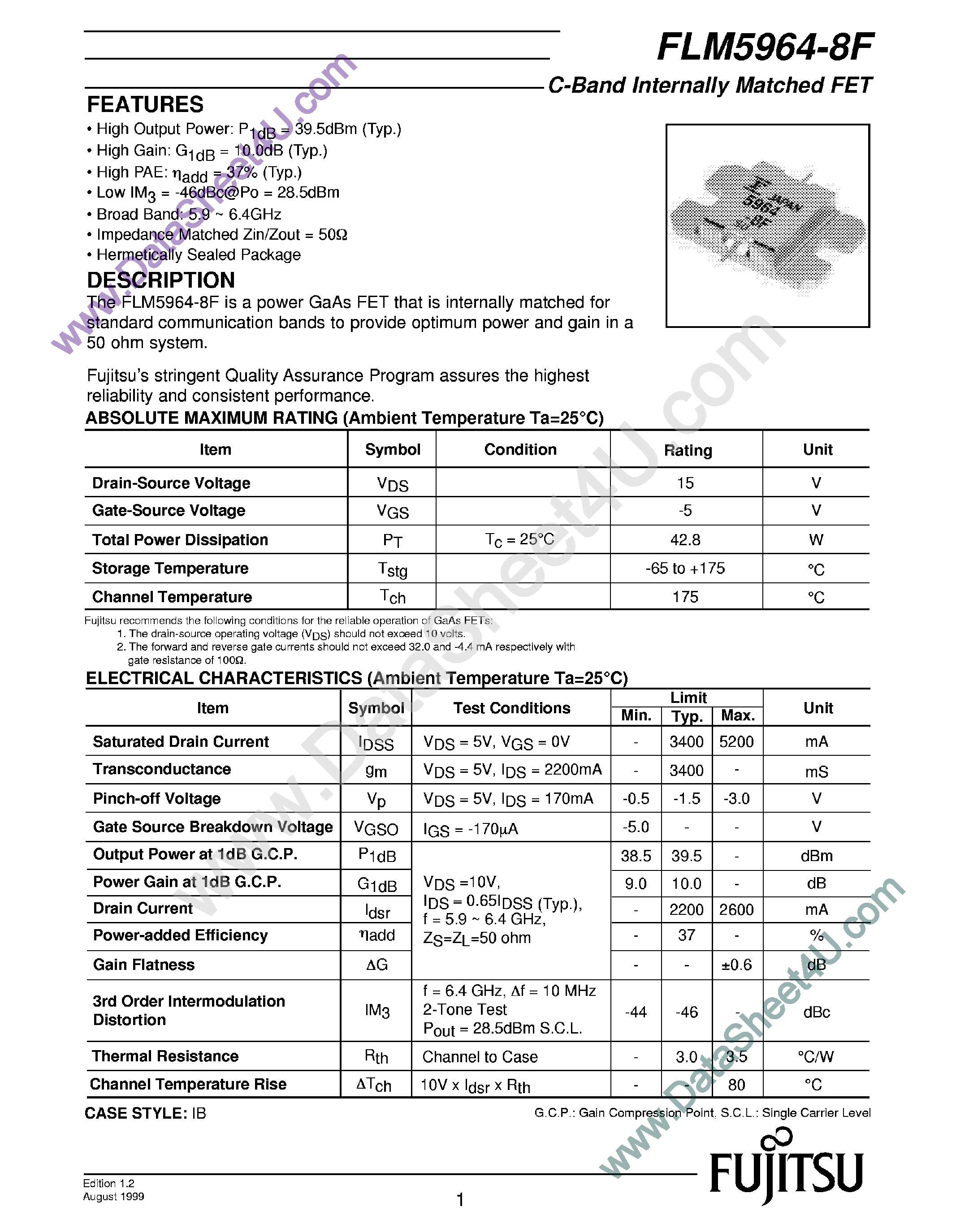 Datasheet FLM5964-8F - C-Band Internally Matched FET page 1