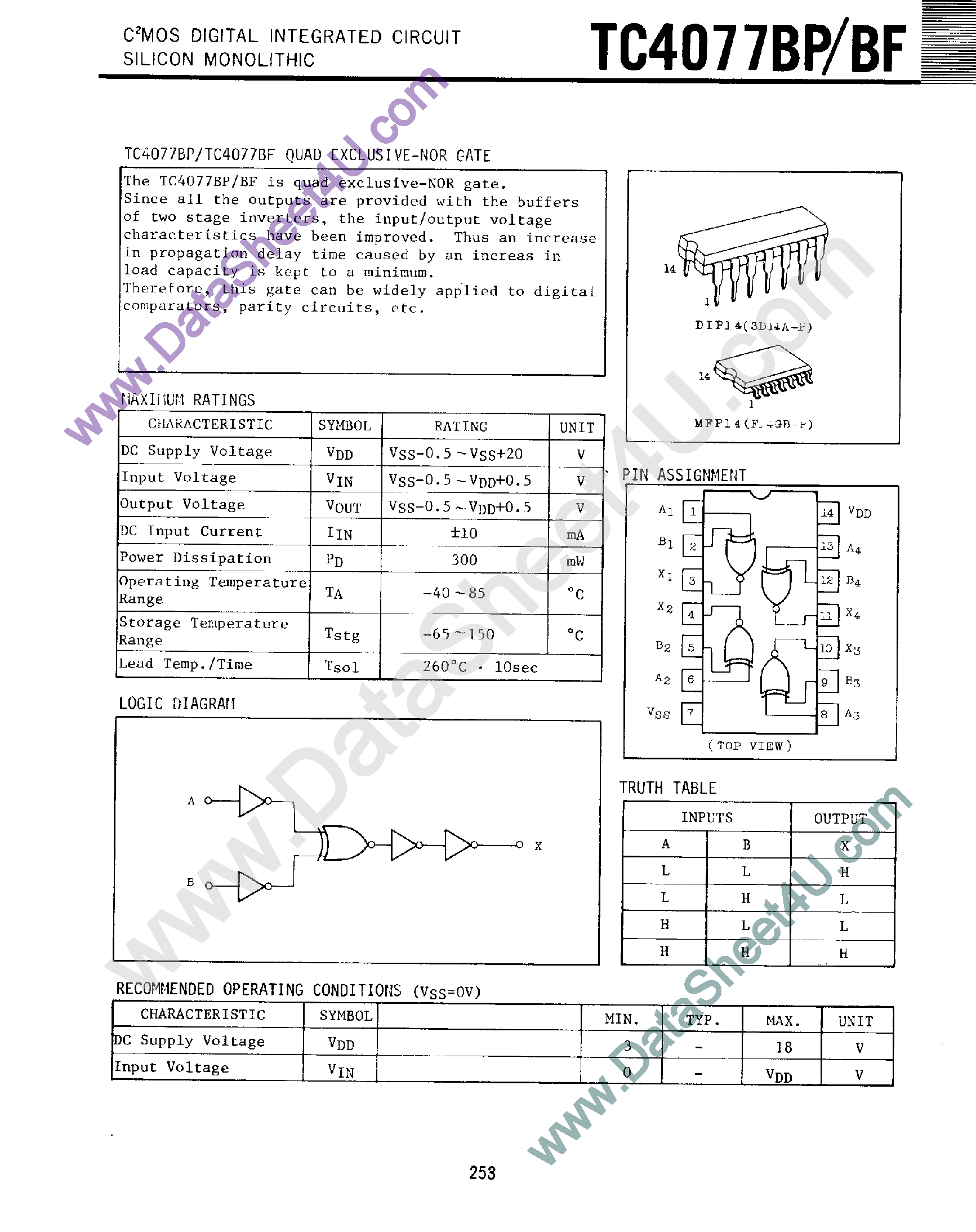 Даташит TC4077BF - Quad Exclusive-NOR Gate страница 1