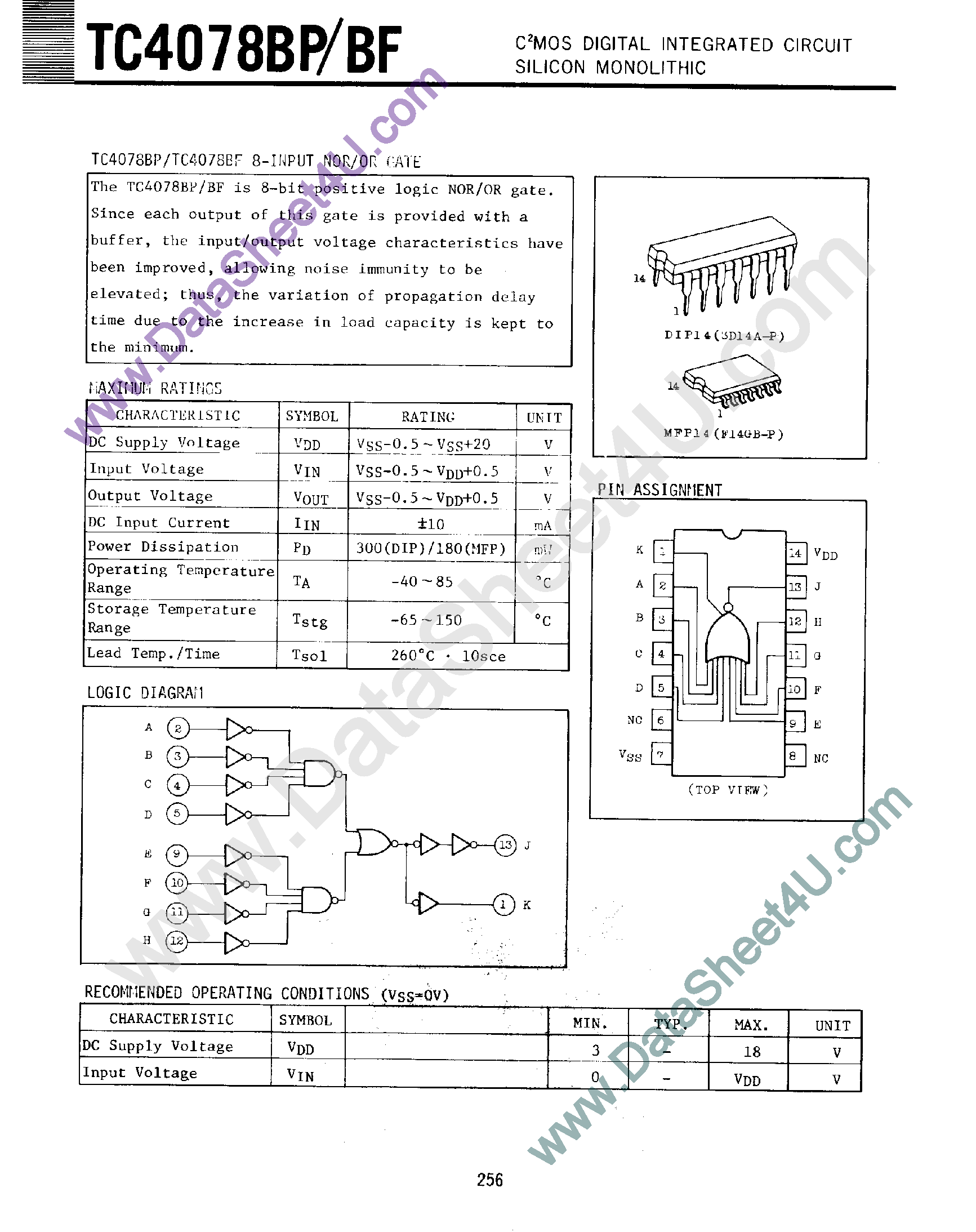 Даташит TC4078BF - 8-Input NOR/OR Gate страница 1