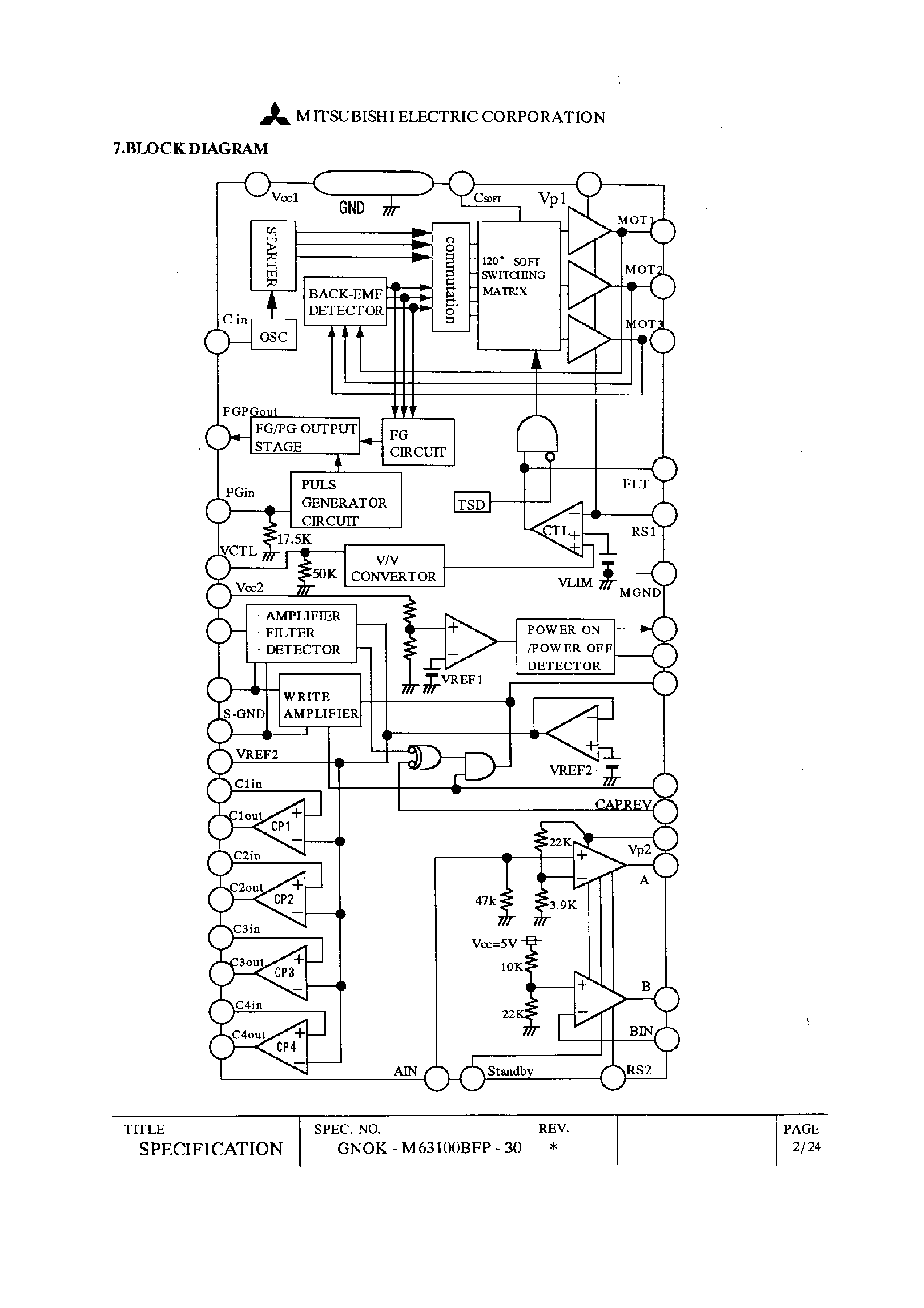 Даташит M63100BFP - Spindle + Loading Motor Driver + CTL Interface страница 2